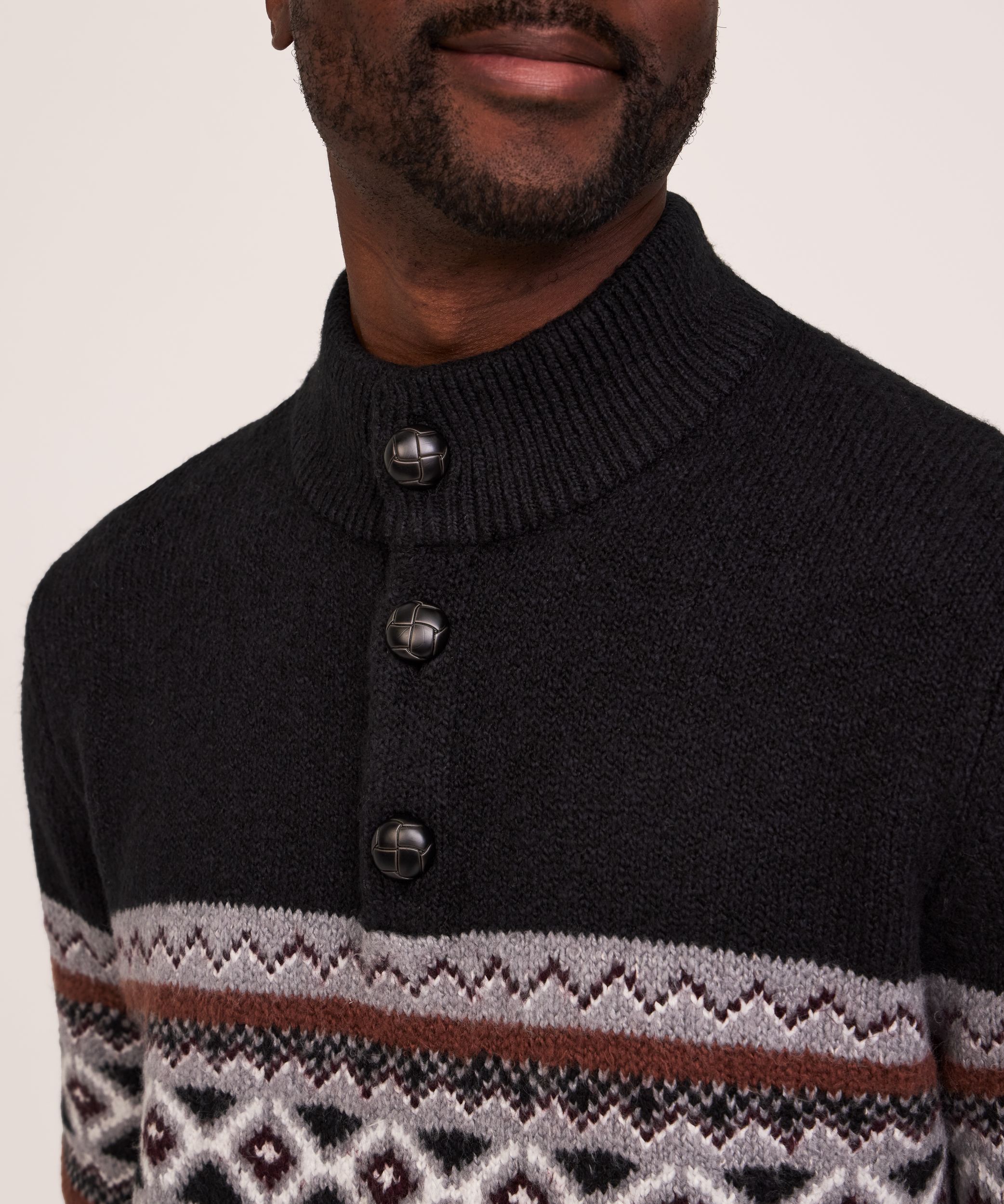 Chandail à col cheminée et à fermeture boutonnée 1/4 avec motif Jacquard pour hommes, WindRiver