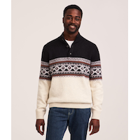 WindRiver Men's Heritage Fairisle Quarter Button Mock Neck Sweater