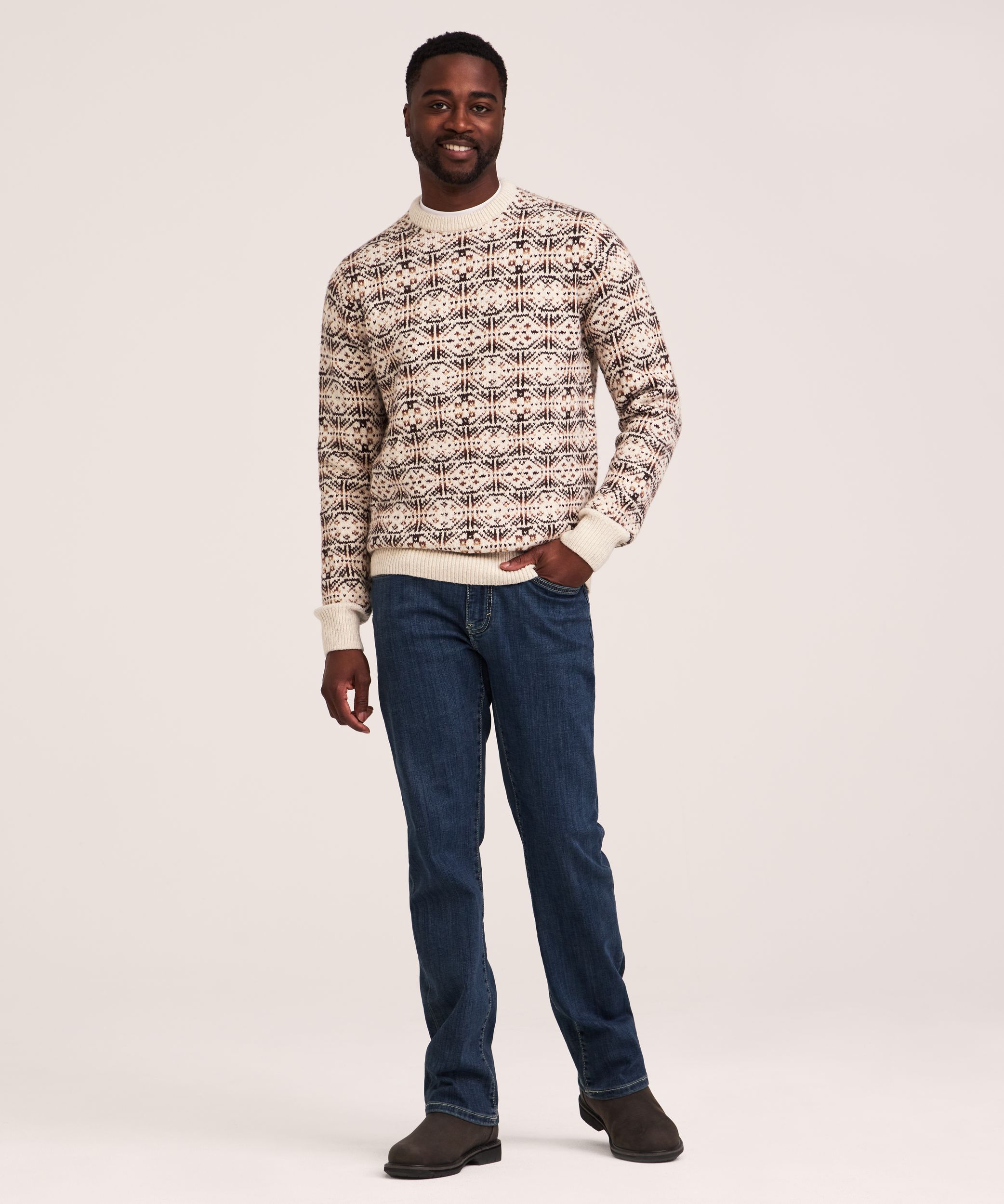 Chandail à motif jacquard et à encolure ras du cou pour hommes, Heritage, WindRiver