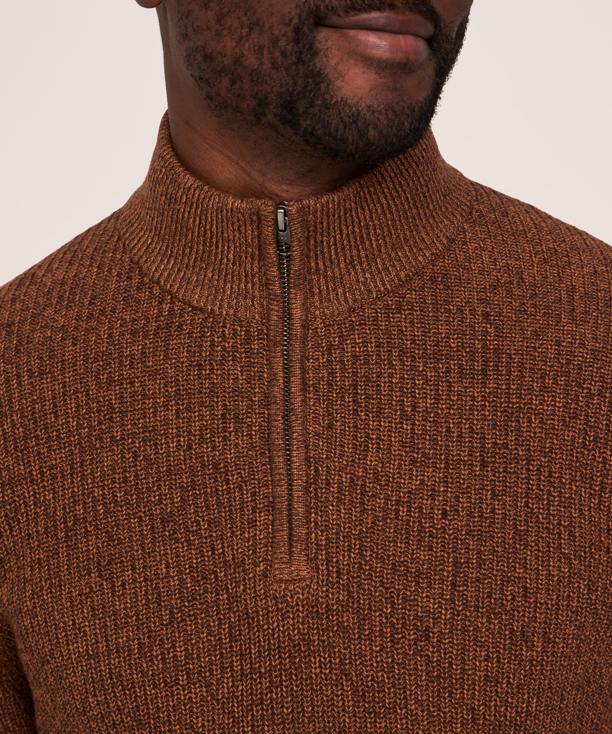 Chandail à mailles perlées avec col cheminée et glissière 1/4 pour hommes, Denver Hayes