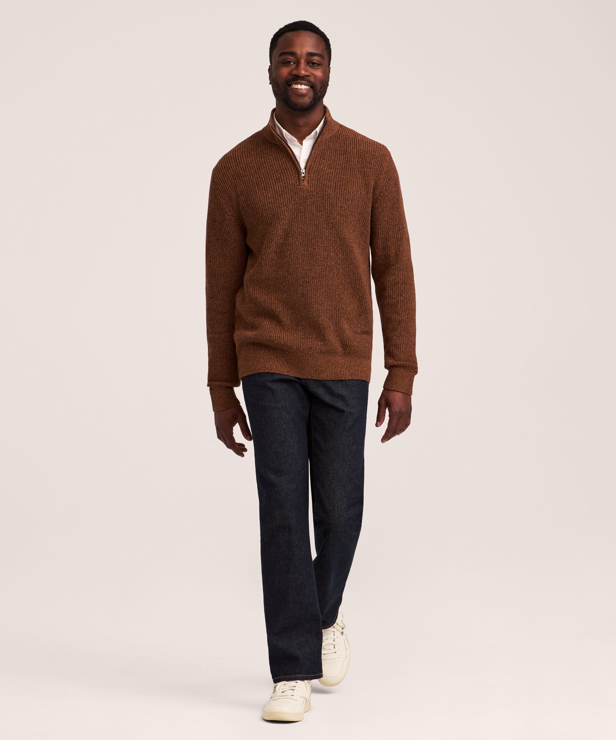 Chandail à mailles perlées avec col cheminée et glissière 1/4 pour hommes, Denver Hayes