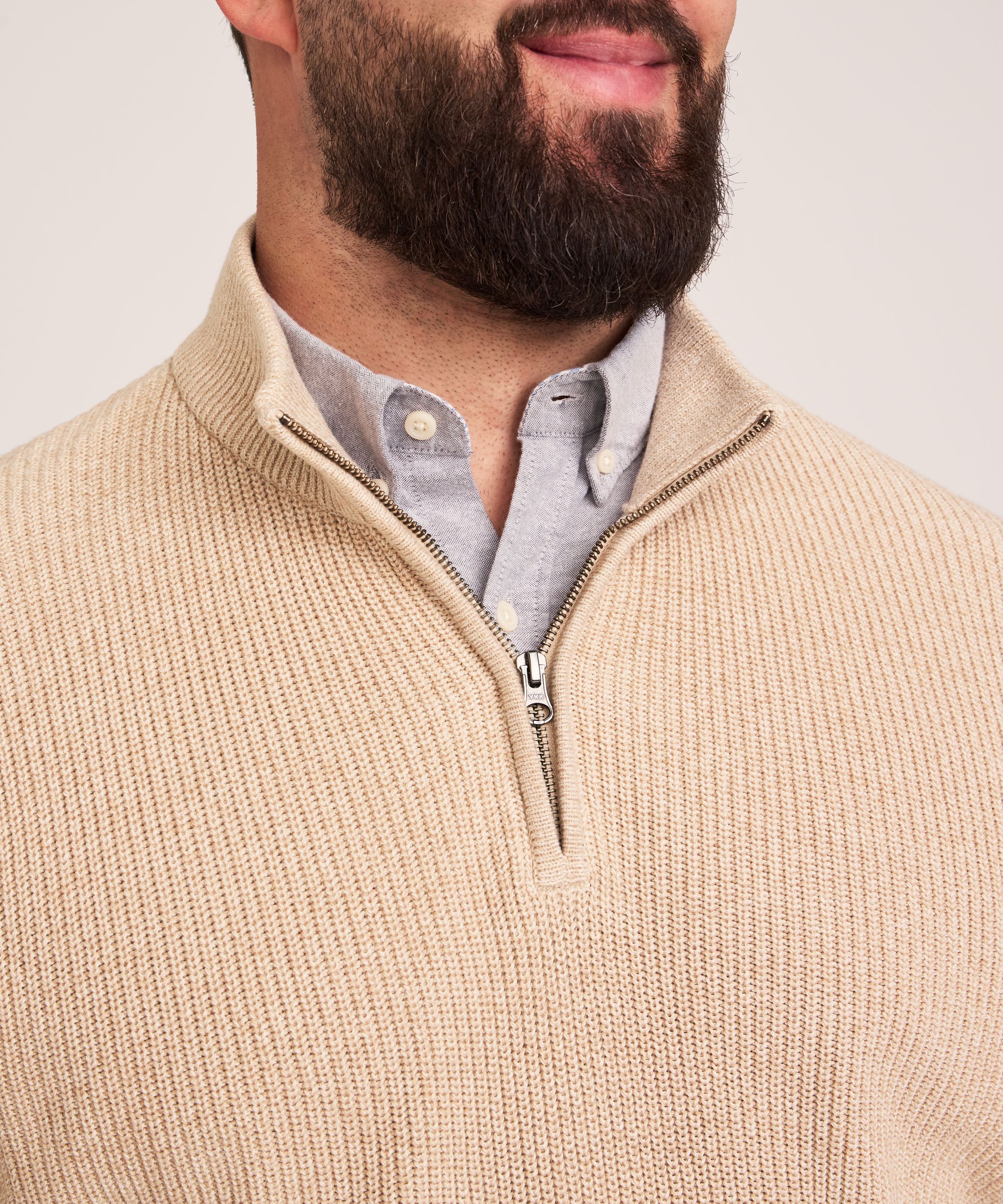 Chandail à mailles perlées avec col cheminée et glissière 1/4 pour hommes, Denver Hayes