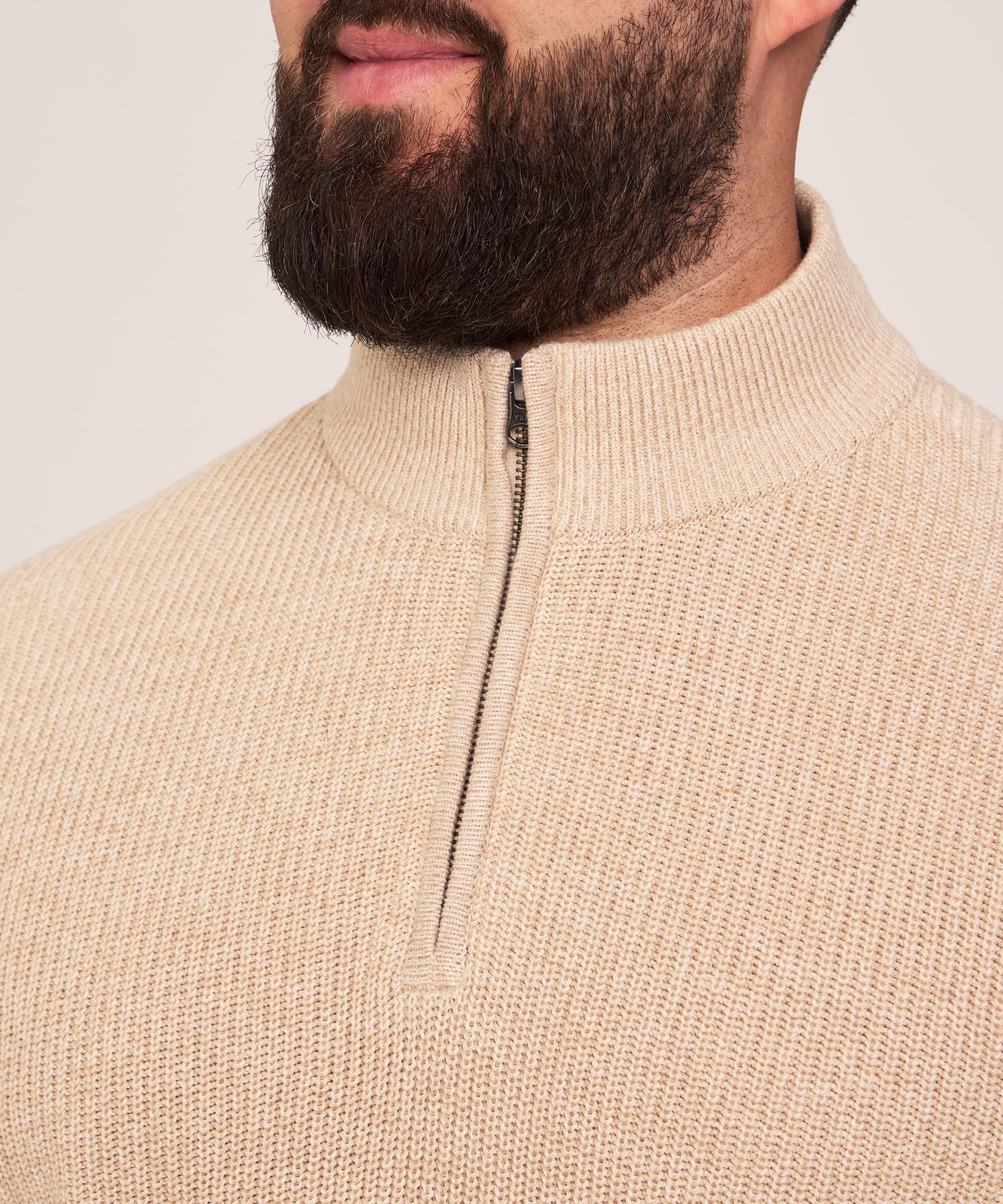Chandail à mailles perlées avec col cheminée et glissière 1/4 pour hommes, Denver Hayes