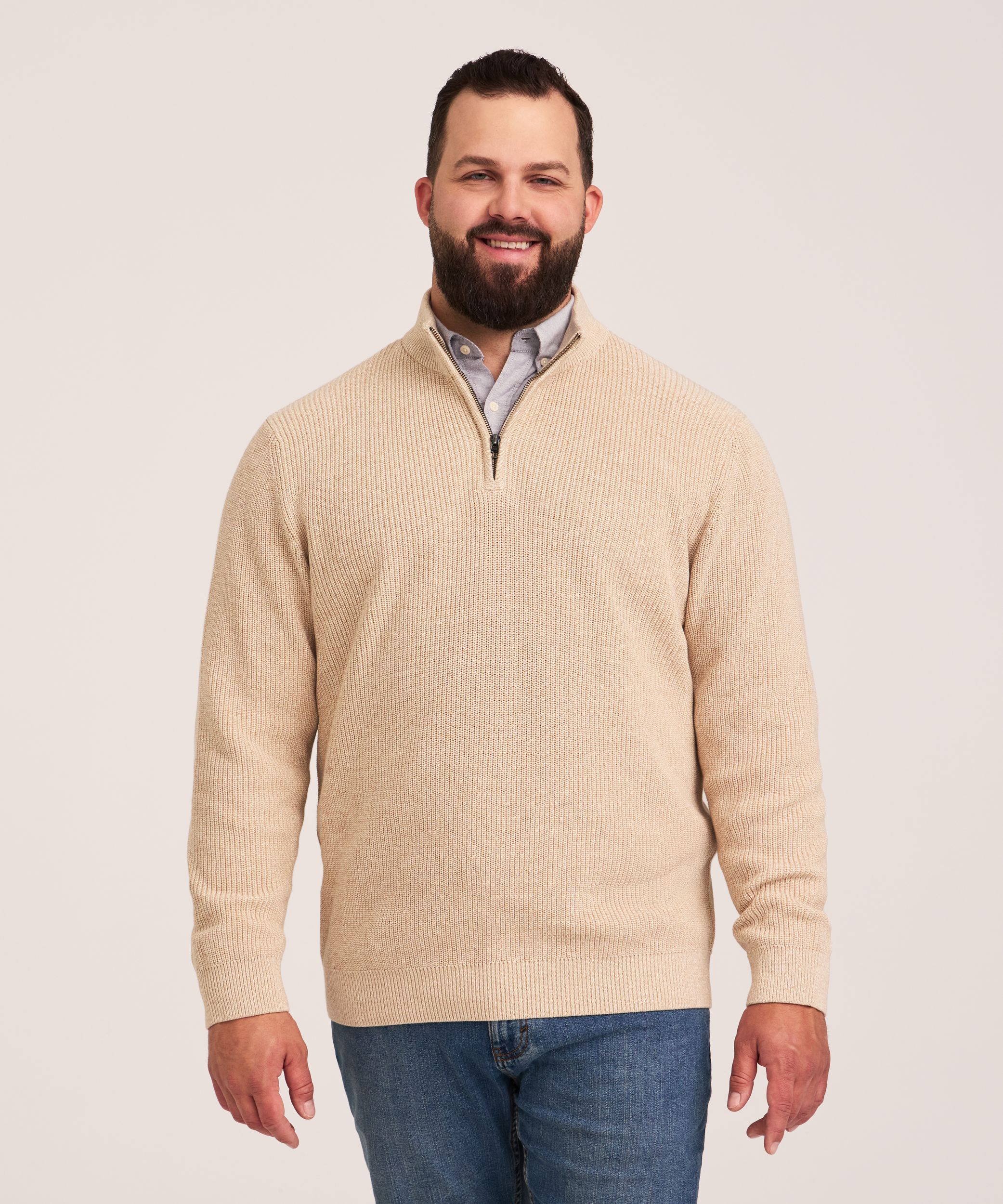 Chandail à mailles perlées avec col cheminée et glissière 1/4 pour hommes, Denver Hayes