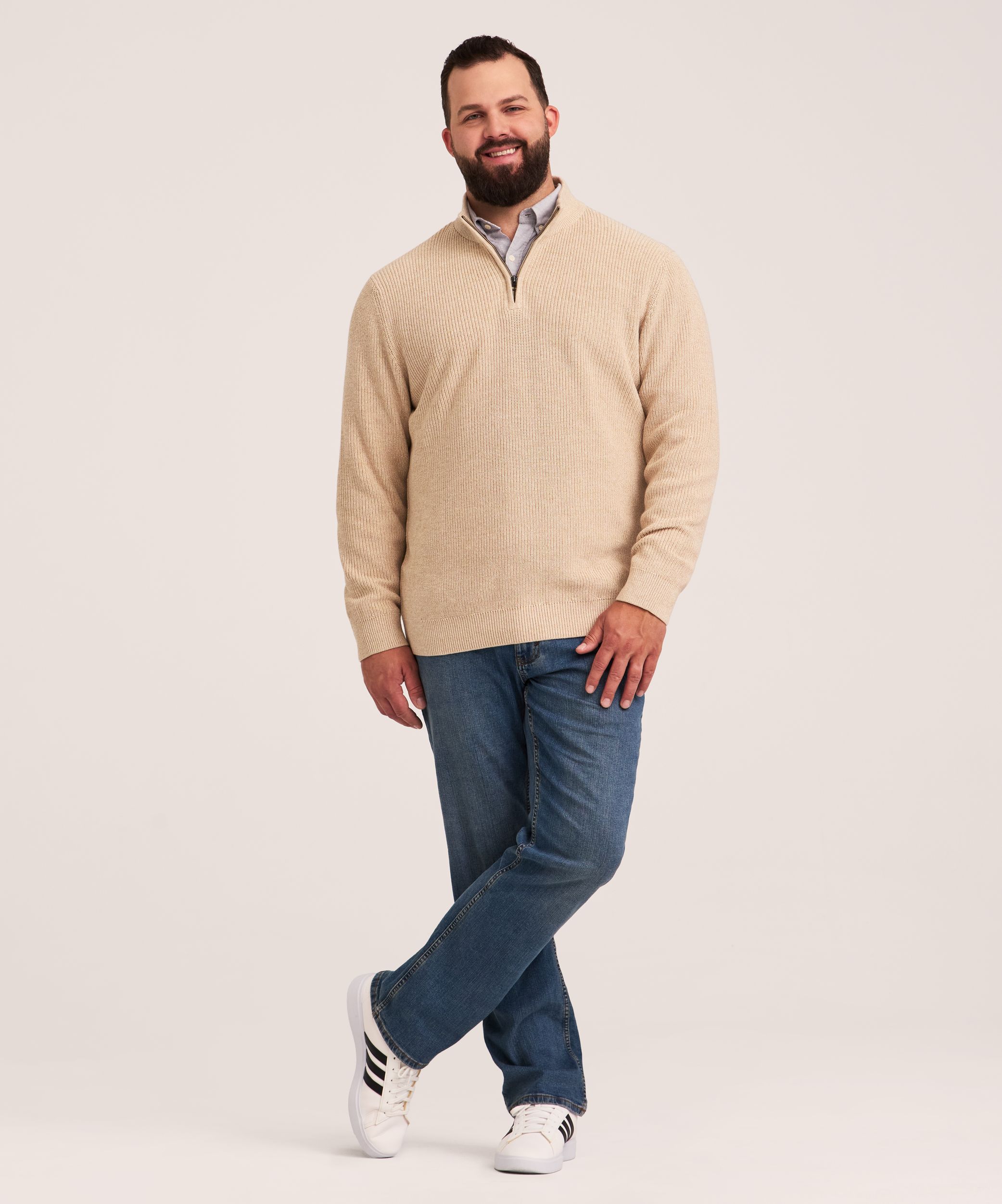 Chandail à mailles perlées avec col cheminée et glissière 1/4 pour hommes, Denver Hayes