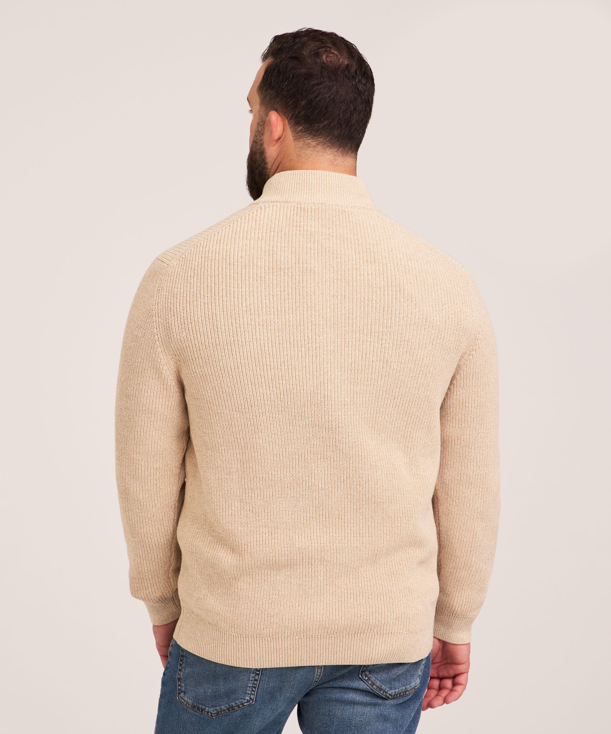 Chandail à mailles perlées avec col cheminée et glissière 1/4 pour hommes, Denver Hayes