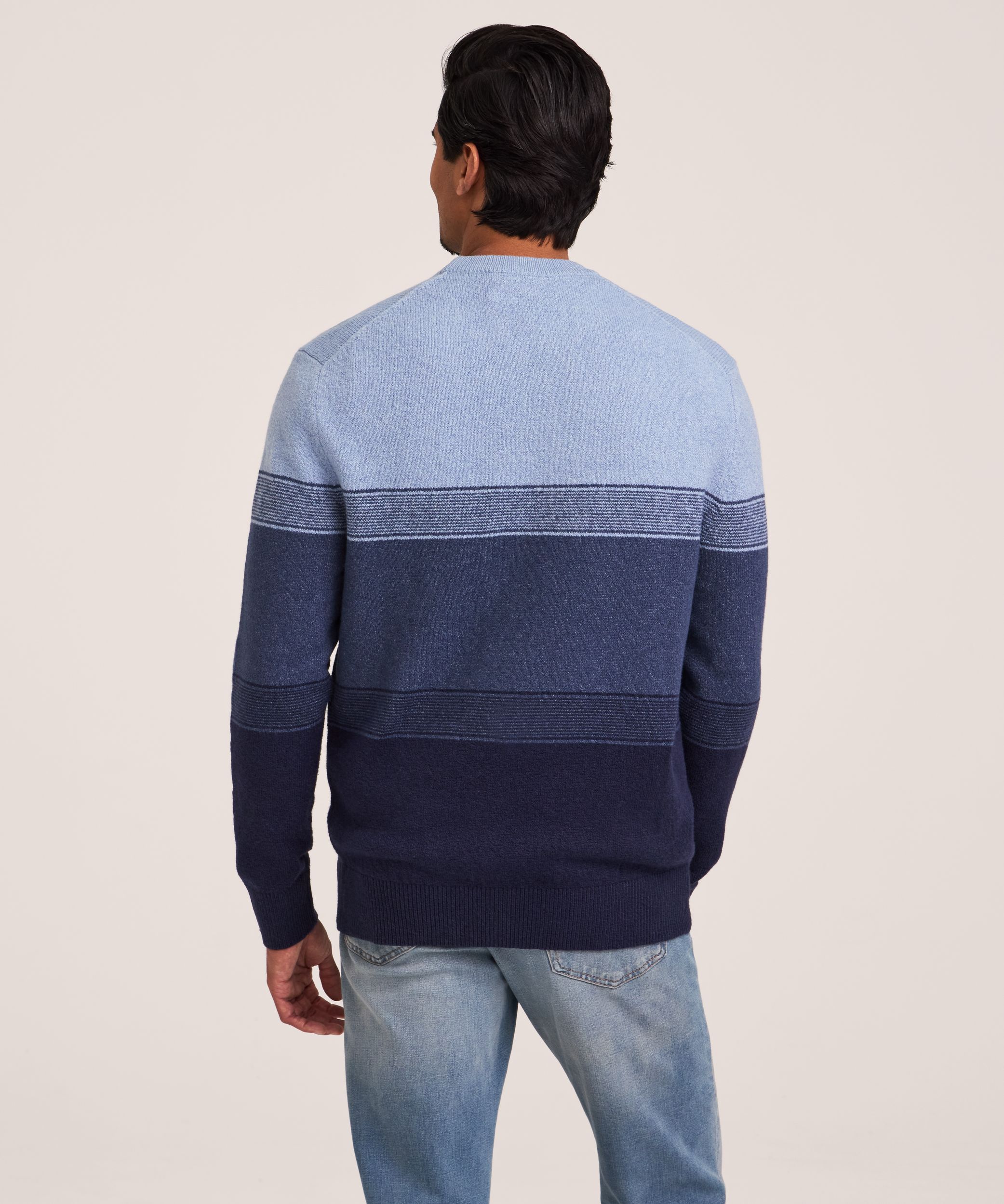 Chandail en tricot gonflant léger à rayures en dégradé et col ras du cou pour hommes, Denver Hayes