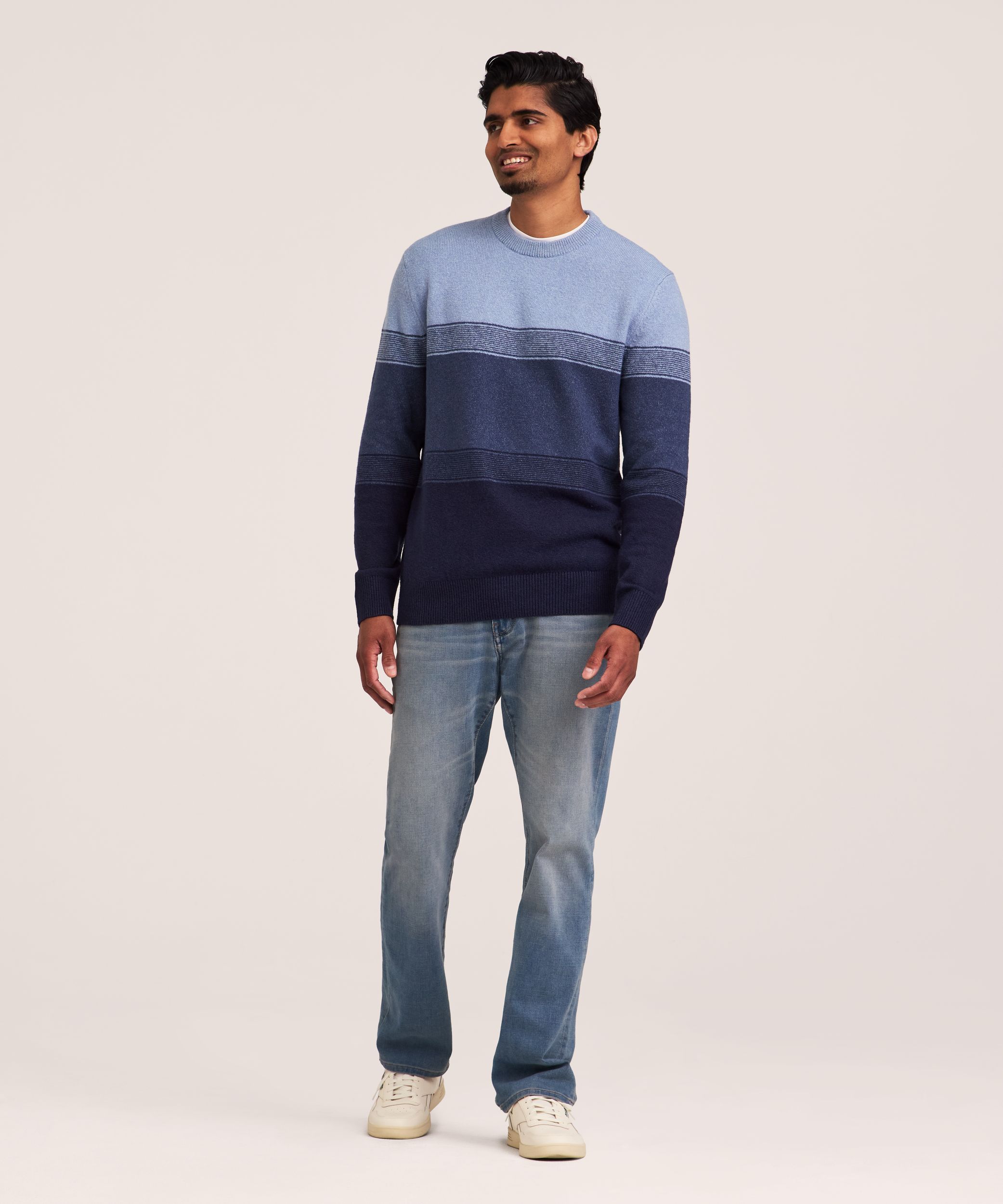 Chandail en tricot gonflant léger à rayures en dégradé et col ras du cou pour hommes, Denver Hayes