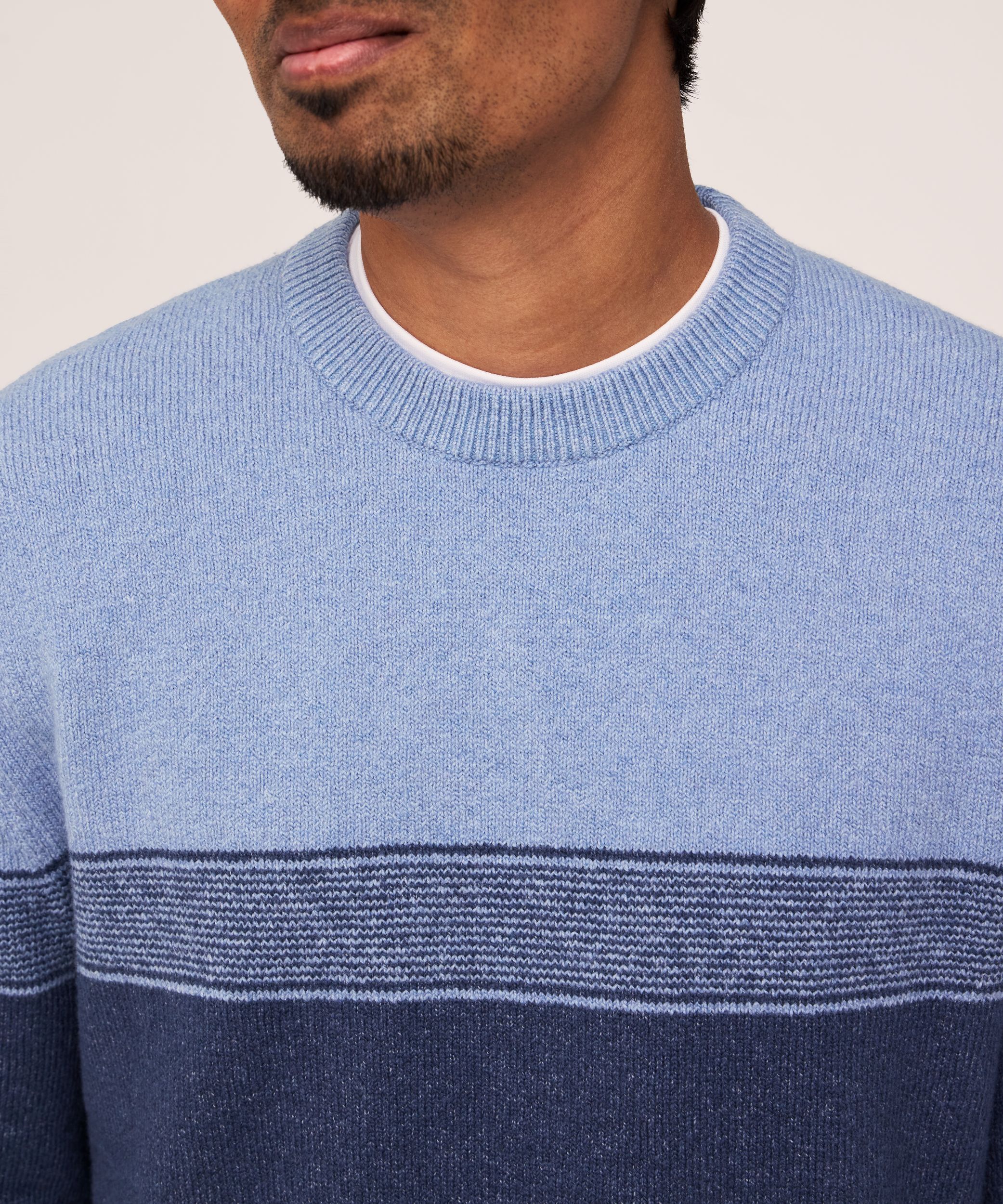 Chandail en tricot gonflant léger à rayures en dégradé et col ras du cou pour hommes, Denver Hayes