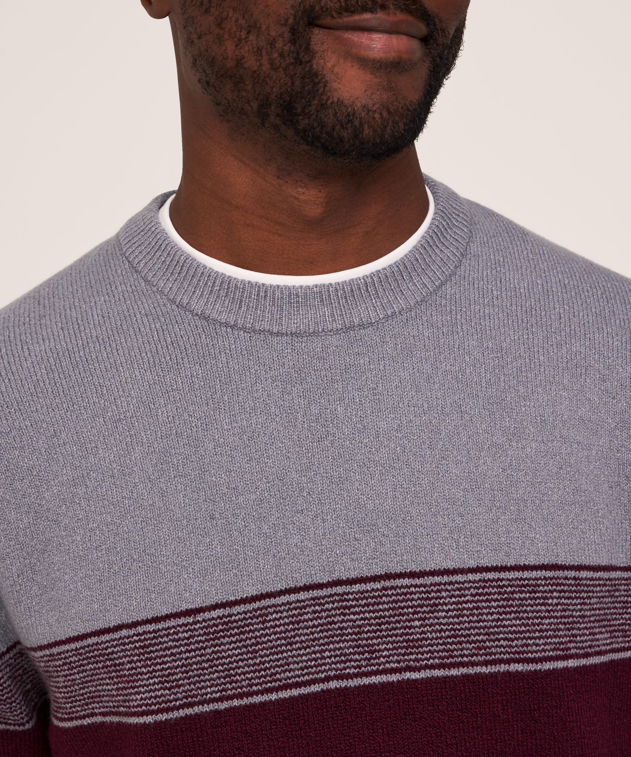 Chandail en tricot gonflant léger à rayures en dégradé et col ras du cou pour hommes, Denver Hayes