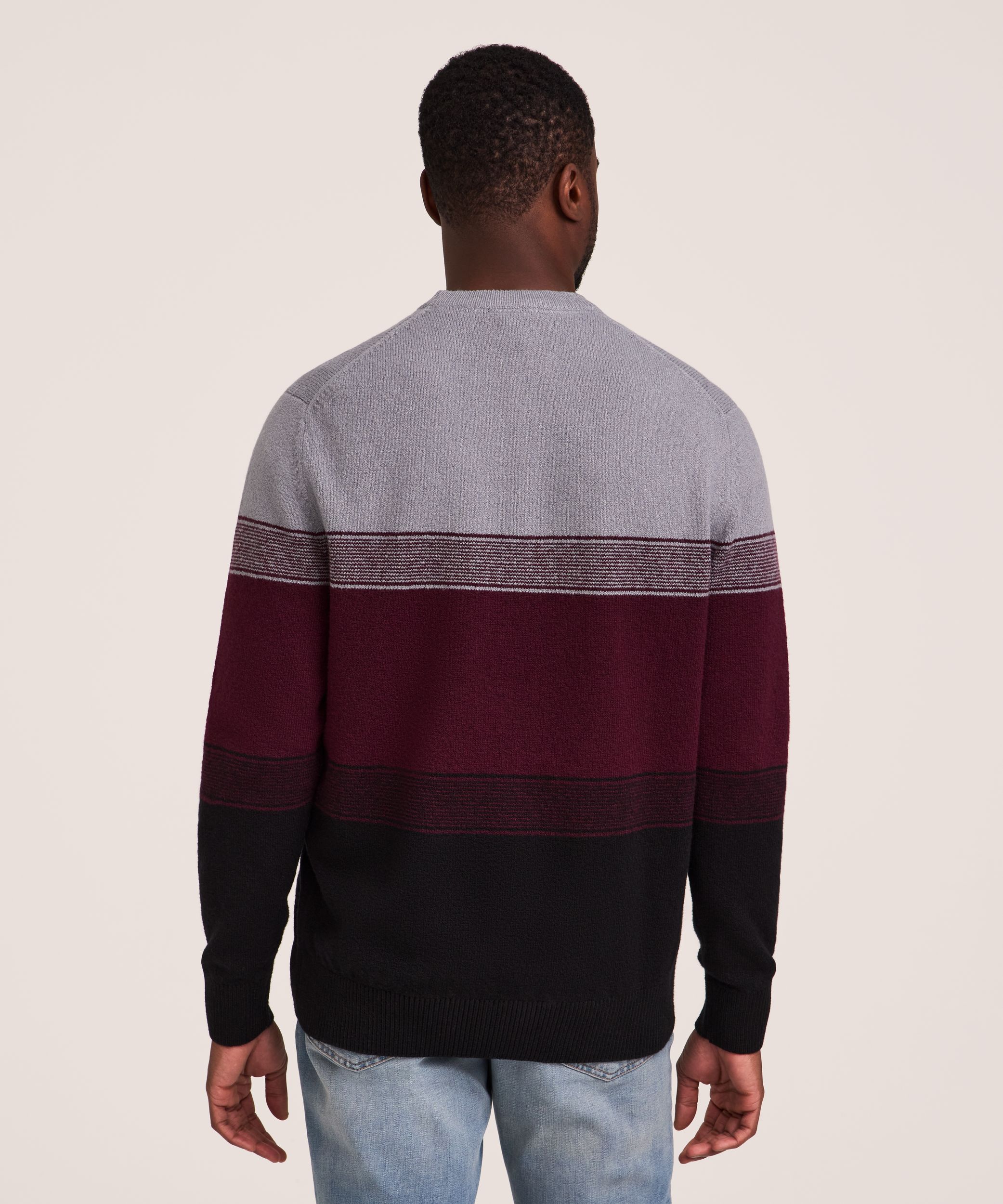 Chandail en tricot gonflant léger à rayures en dégradé et col ras du cou pour hommes, Denver Hayes