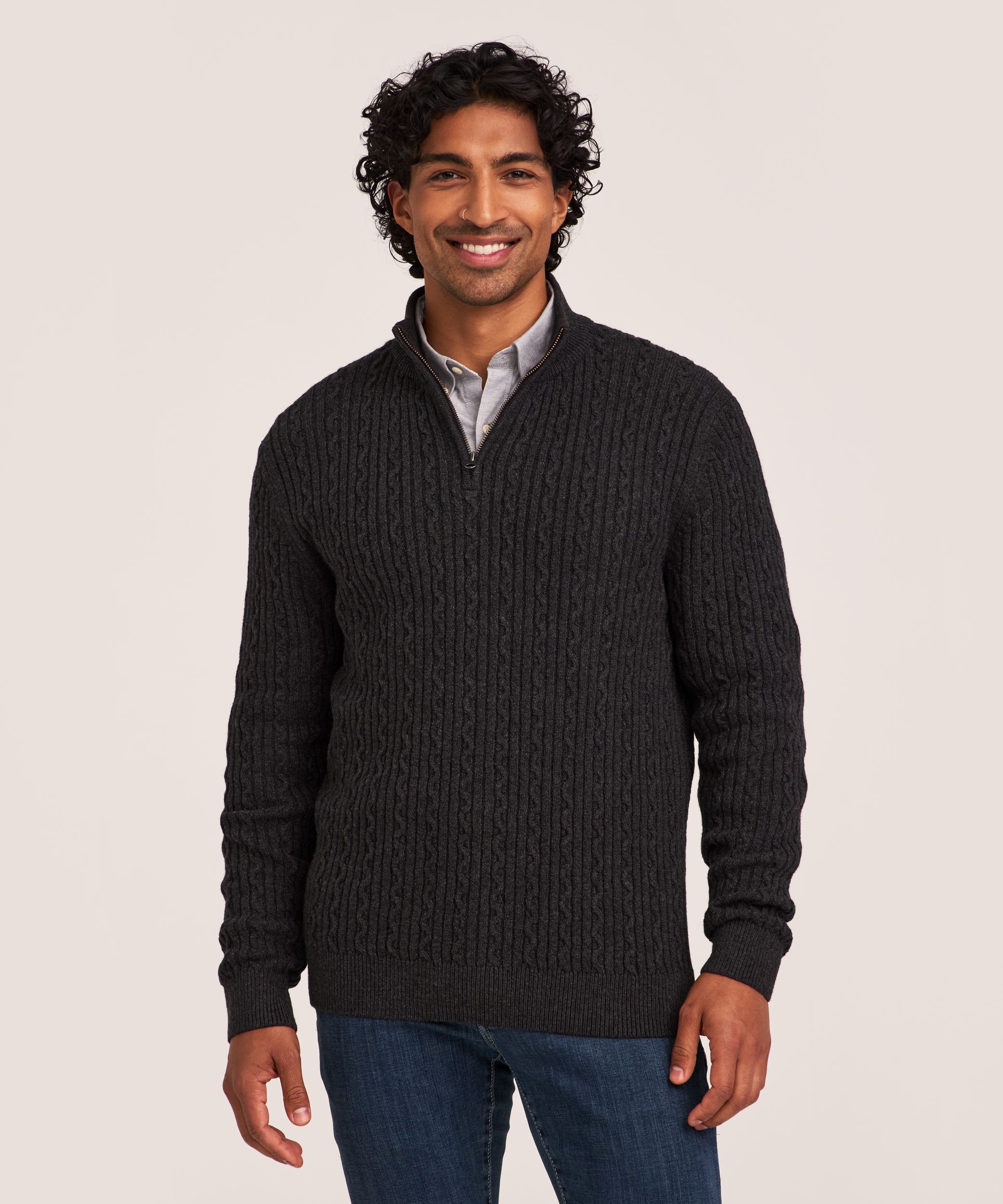 Denver Hayes Men's Lofty Cable Knit Sweater
