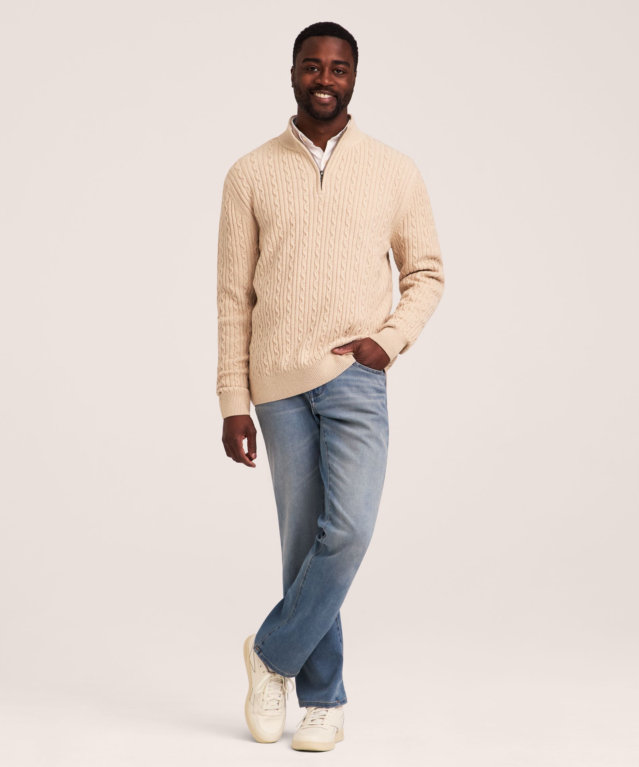 Denver Hayes Men's Lofty Cable Knit Sweater