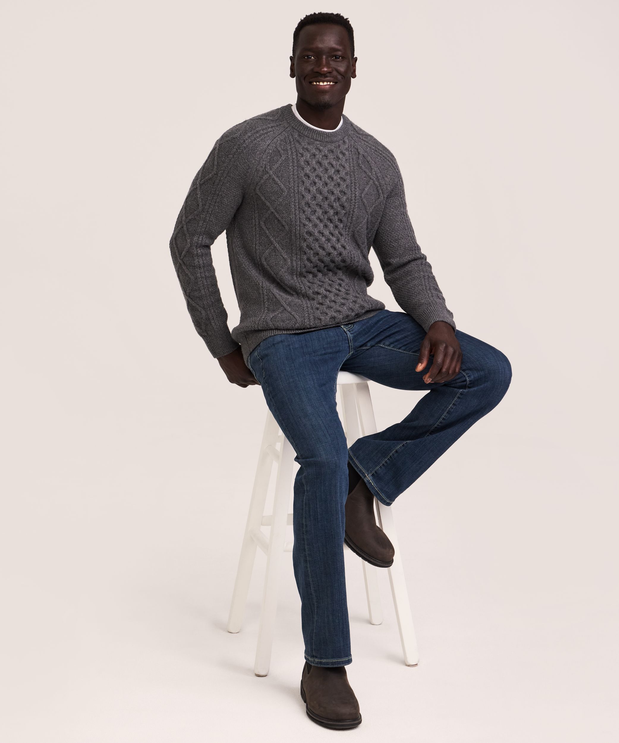 WindRiver Men's Heritage Cable Knit Crewneck Sweater