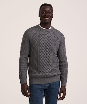 WindRiver Men's Heritage Cable Knit Crewneck Sweater