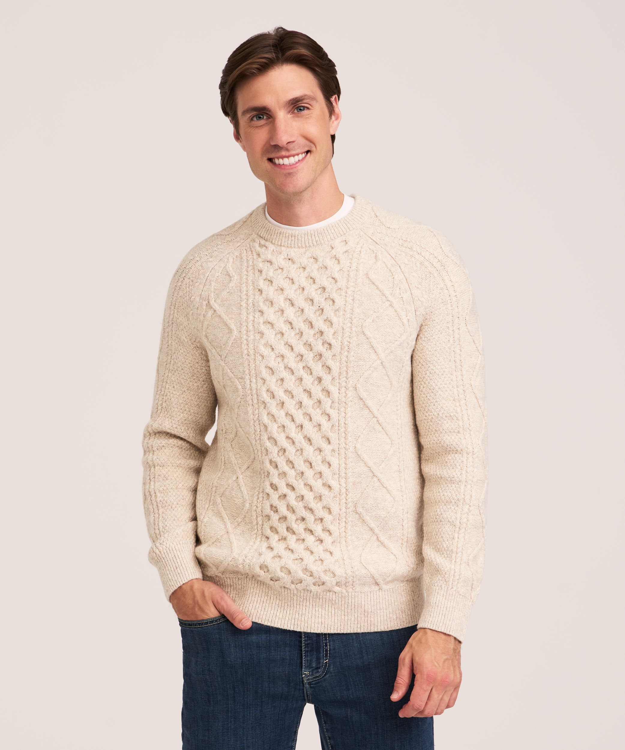 WindRiver Men's Heritage Cable Knit Crewneck Sweater