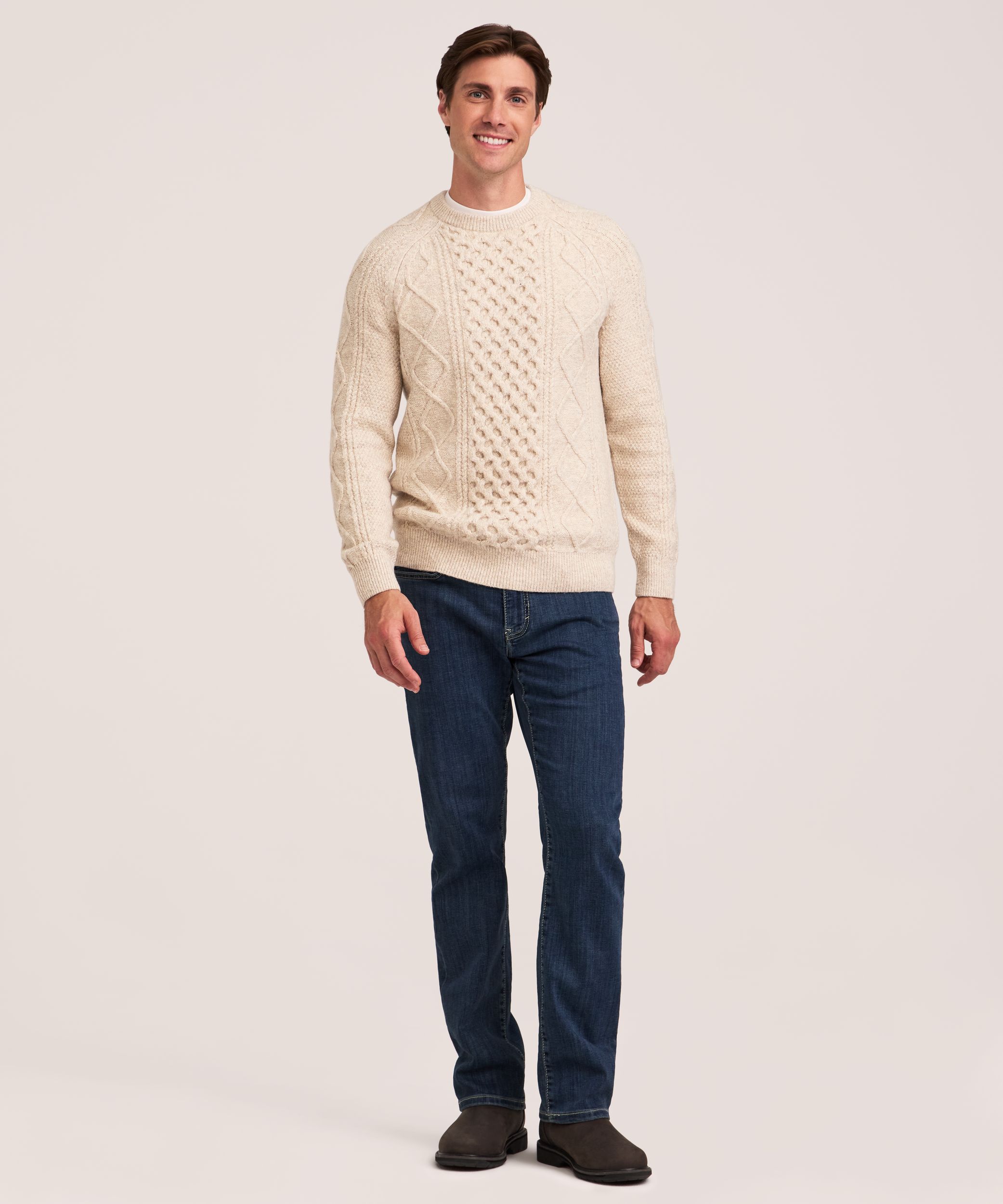 WindRiver Men's Heritage Cable Knit Crewneck Sweater