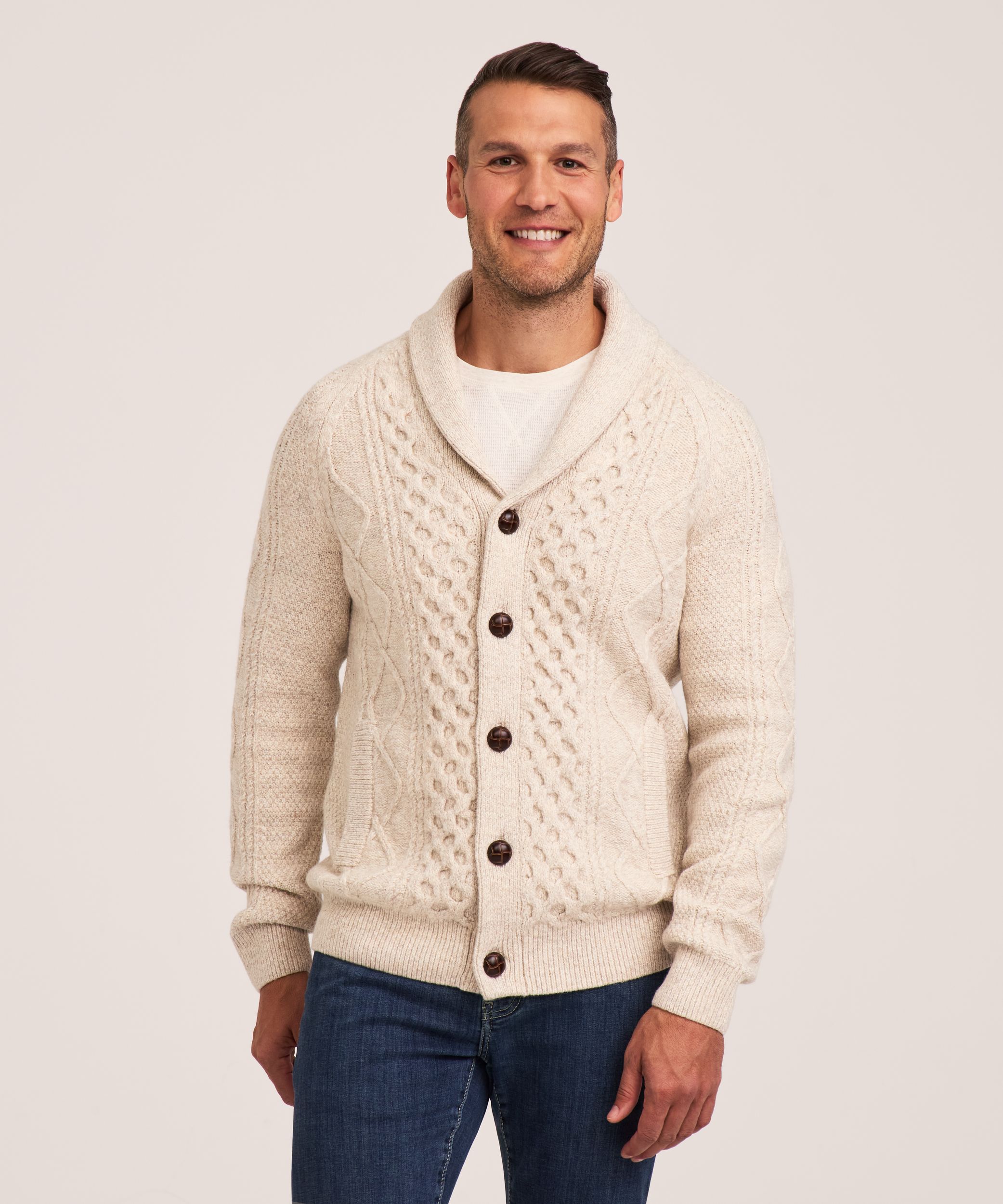 WindRiver Men's Heritage Cable Knit Cardigan Sweater
