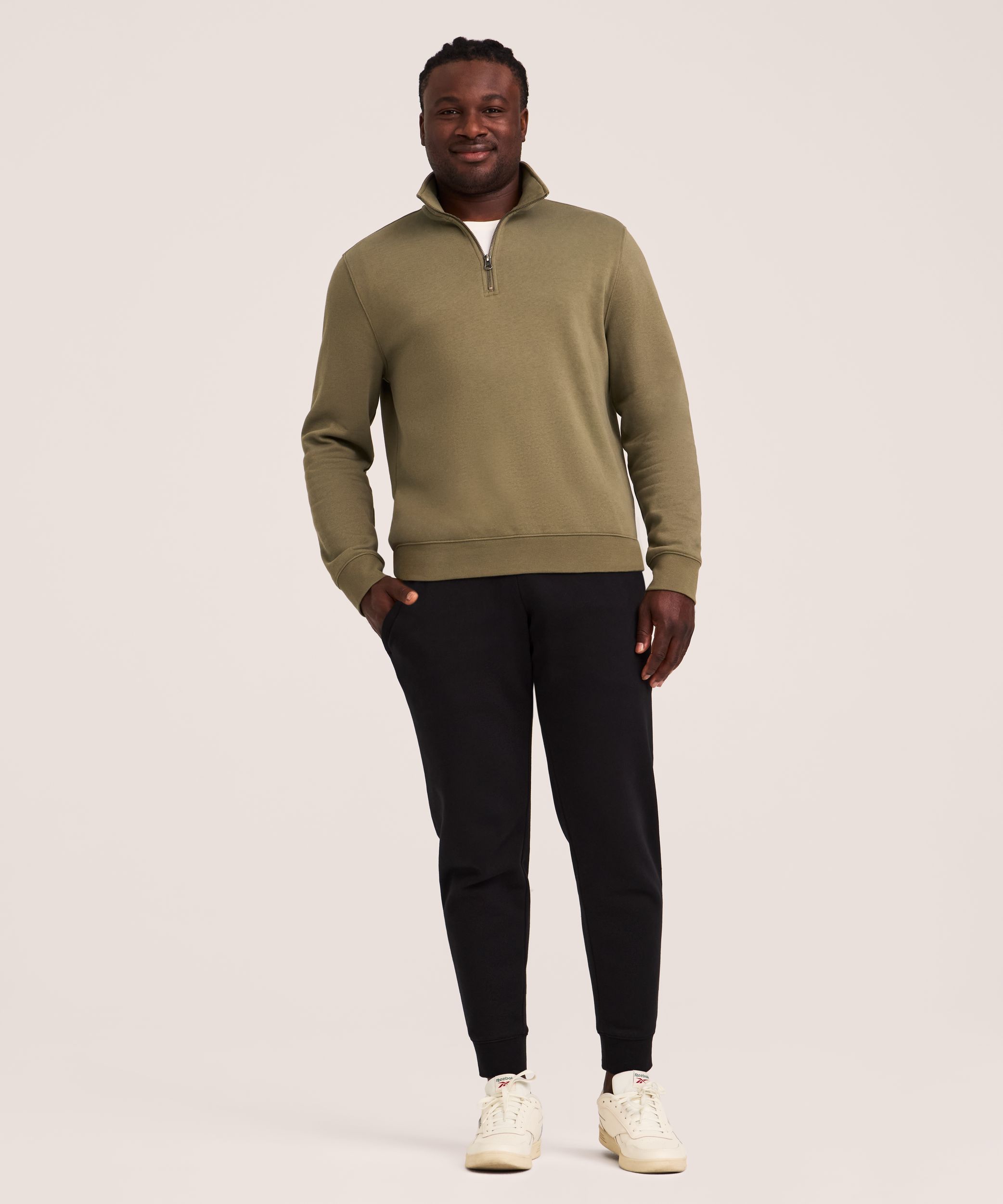 Denver Hayes Men's Quarter Zip Mock Neck Fleece Sweatshirt