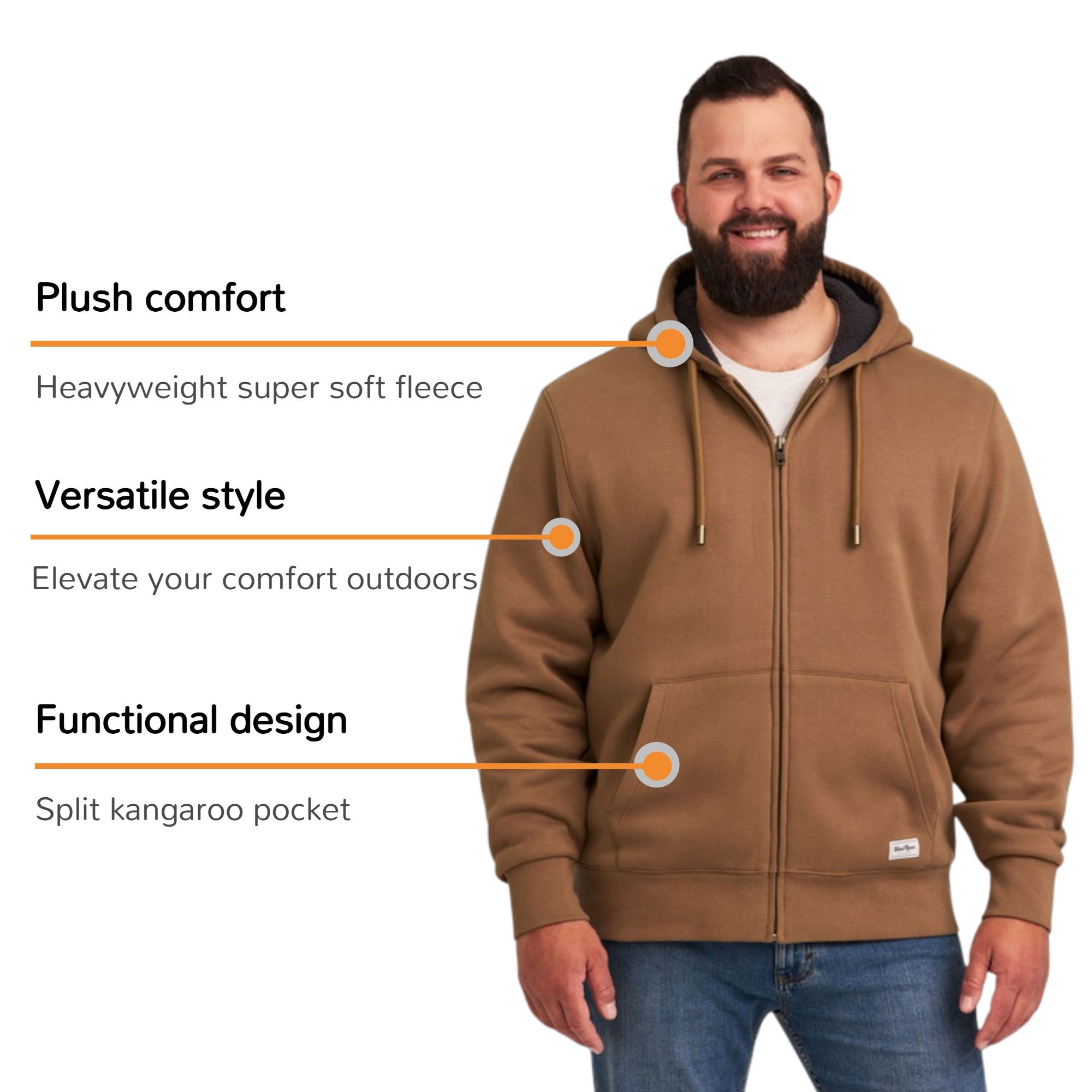 WindRiver Men's T-Max Heat Sherpa Lined Full Zip Hoodie