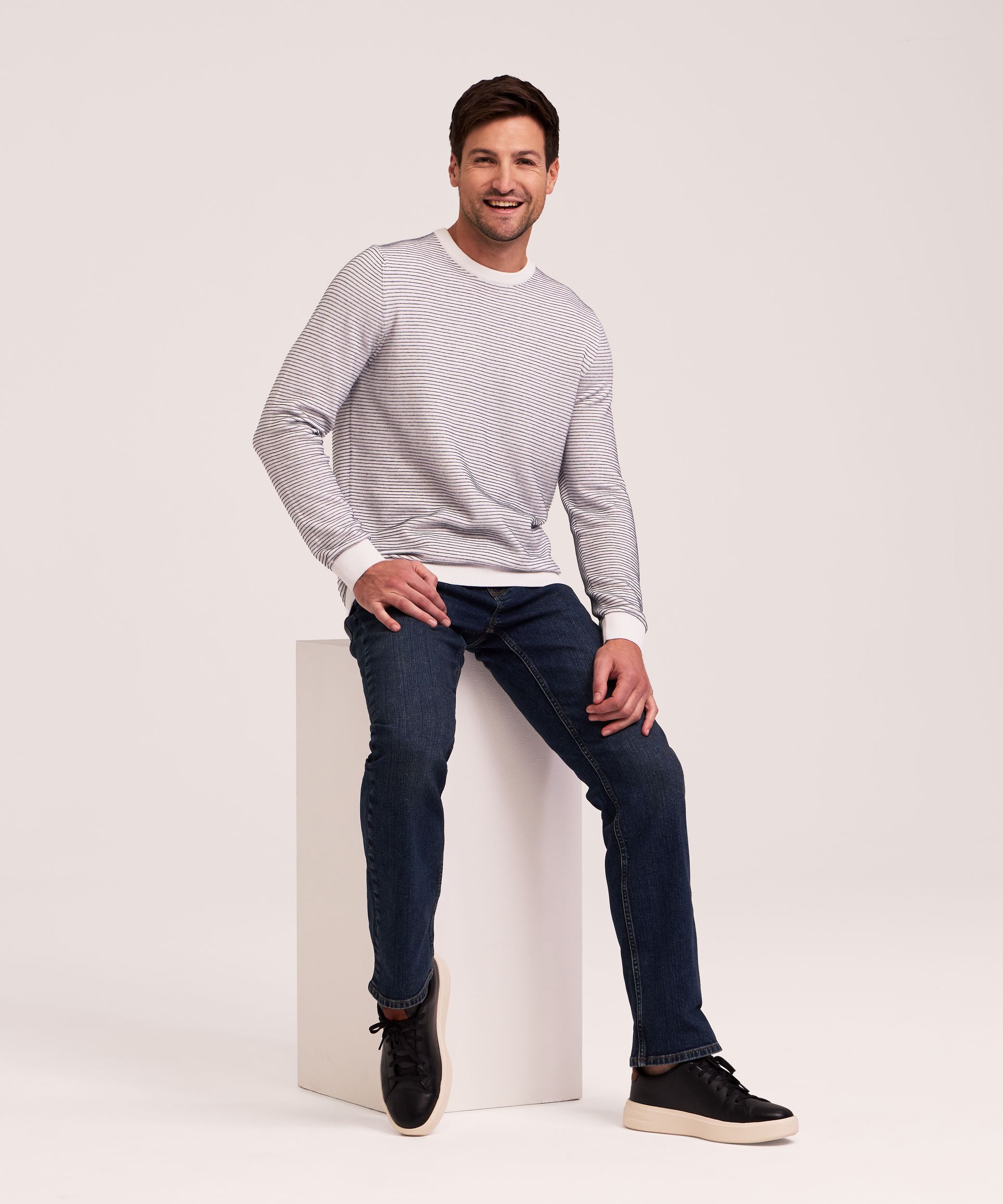 Chandail à col ras du cou en tissu ottoman et à rayures pour hommes, Denver Hayes