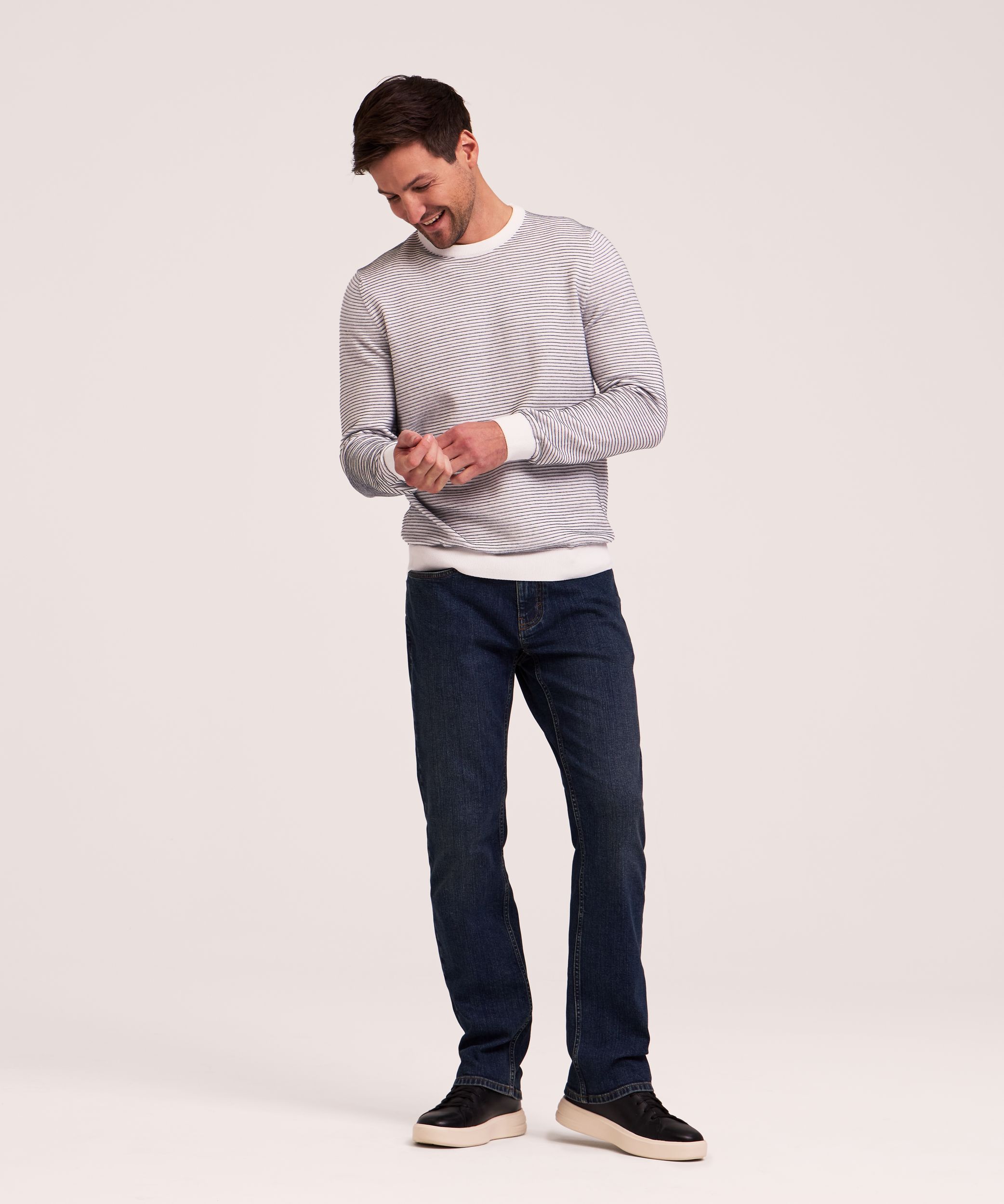 Chandail à col ras du cou en tissu ottoman et à rayures pour hommes, Denver Hayes