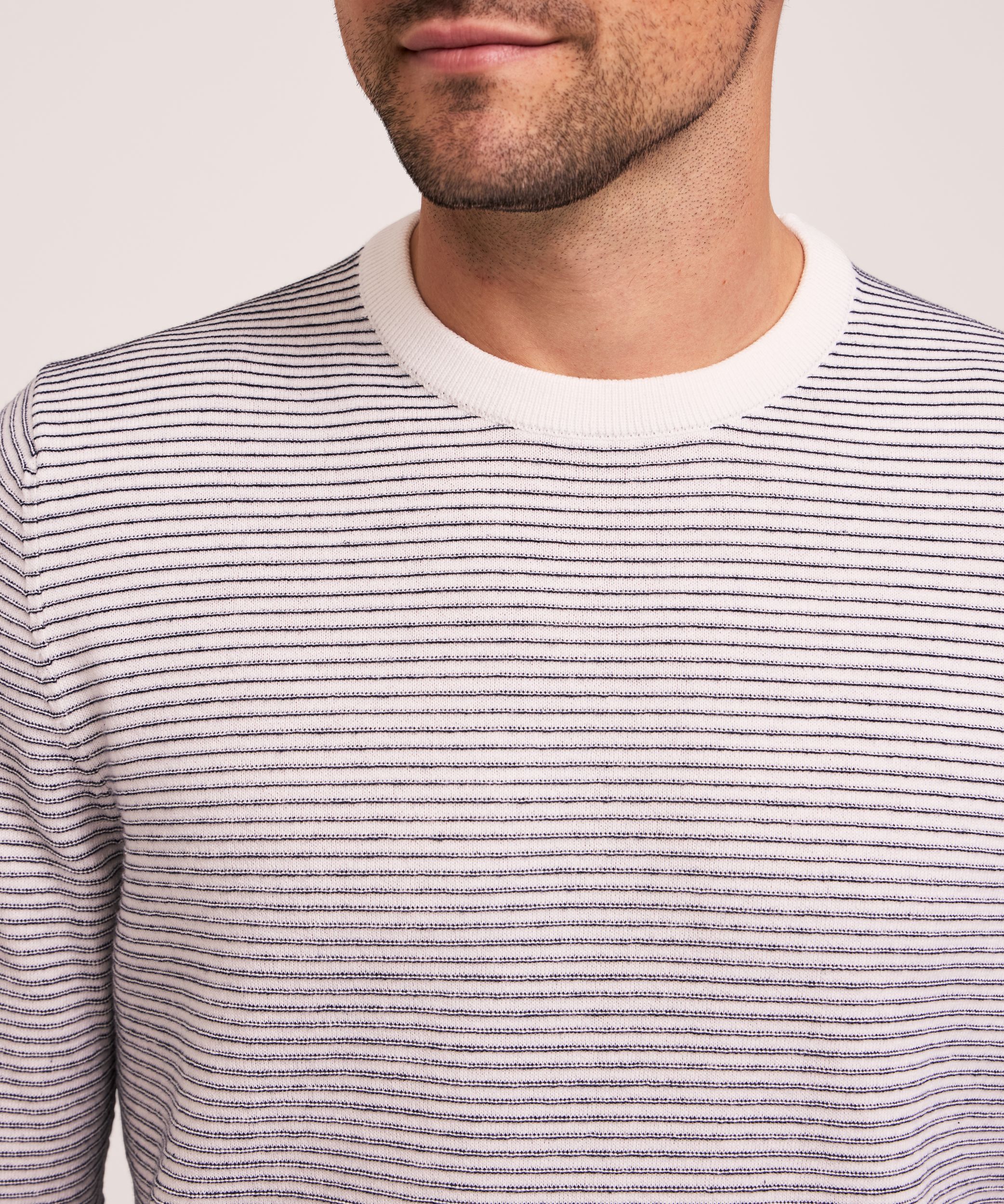 Chandail à col ras du cou en tissu ottoman et à rayures pour hommes, Denver Hayes