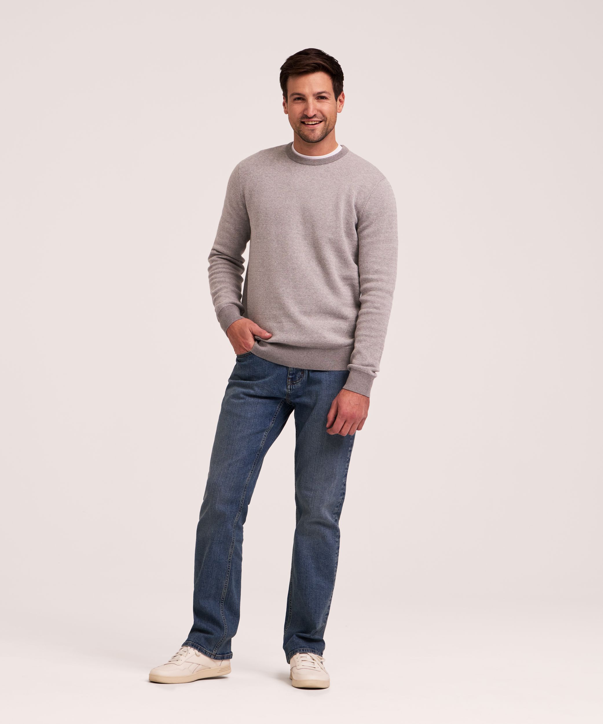 Chandail à col ras du cou en coton doux et surpiqûres à œil pour hommes, Denver Hayes