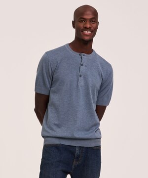 Chandail Henley en coton à manches courtes pour hommes, Denver Hayes