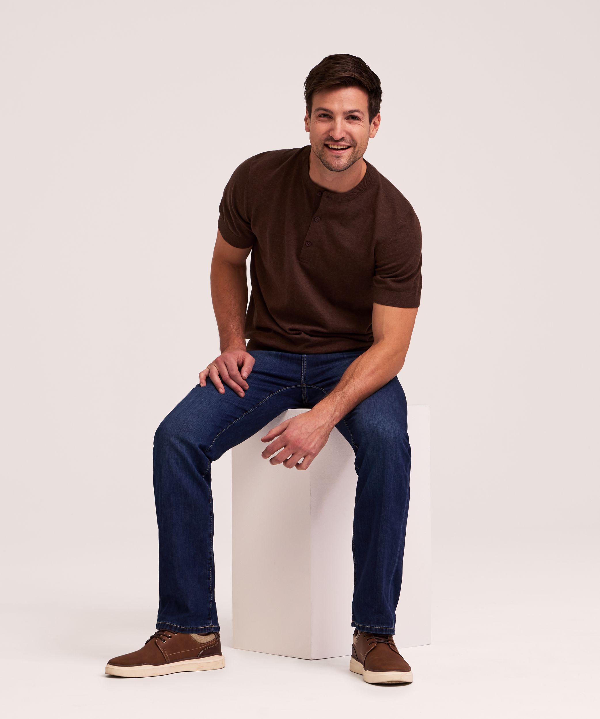 Denver Hayes Men's Short Sleeve Henley Cotton Sweater