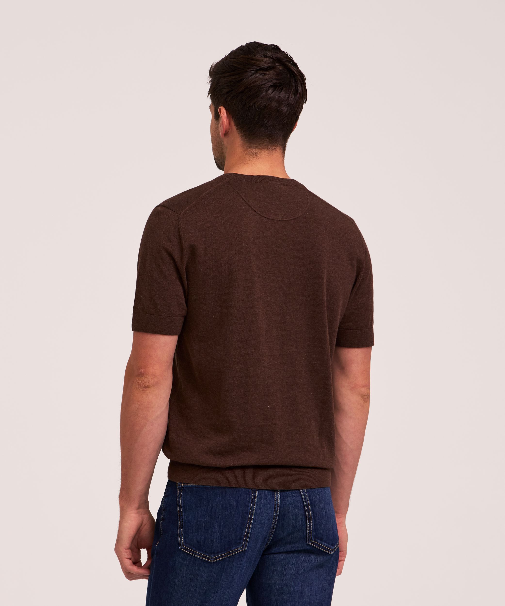 Denver Hayes Men's Short Sleeve Henley Cotton Sweater