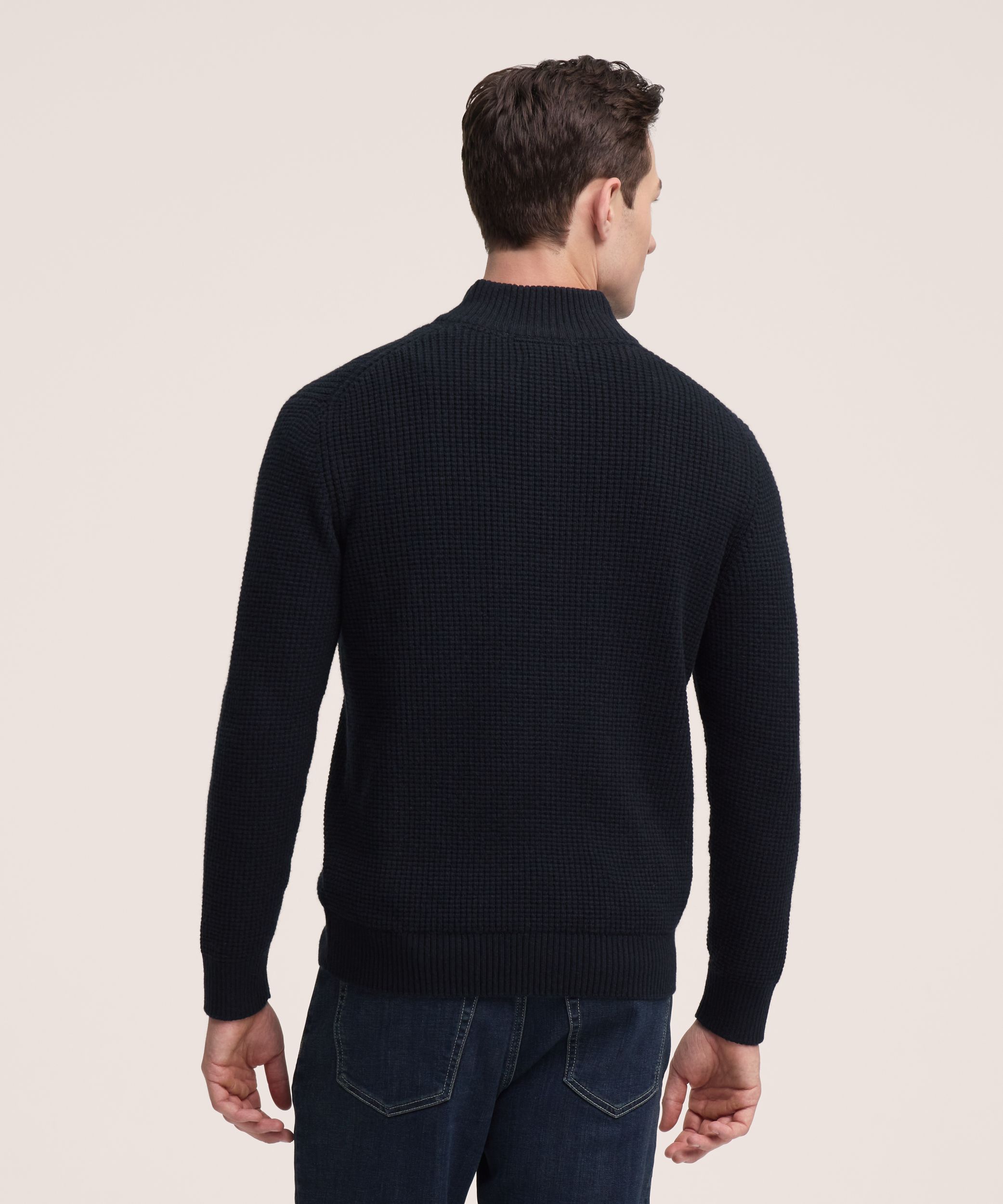 Denver Hayes Men's Waffle 1/4 Zip Mockneck Sweater