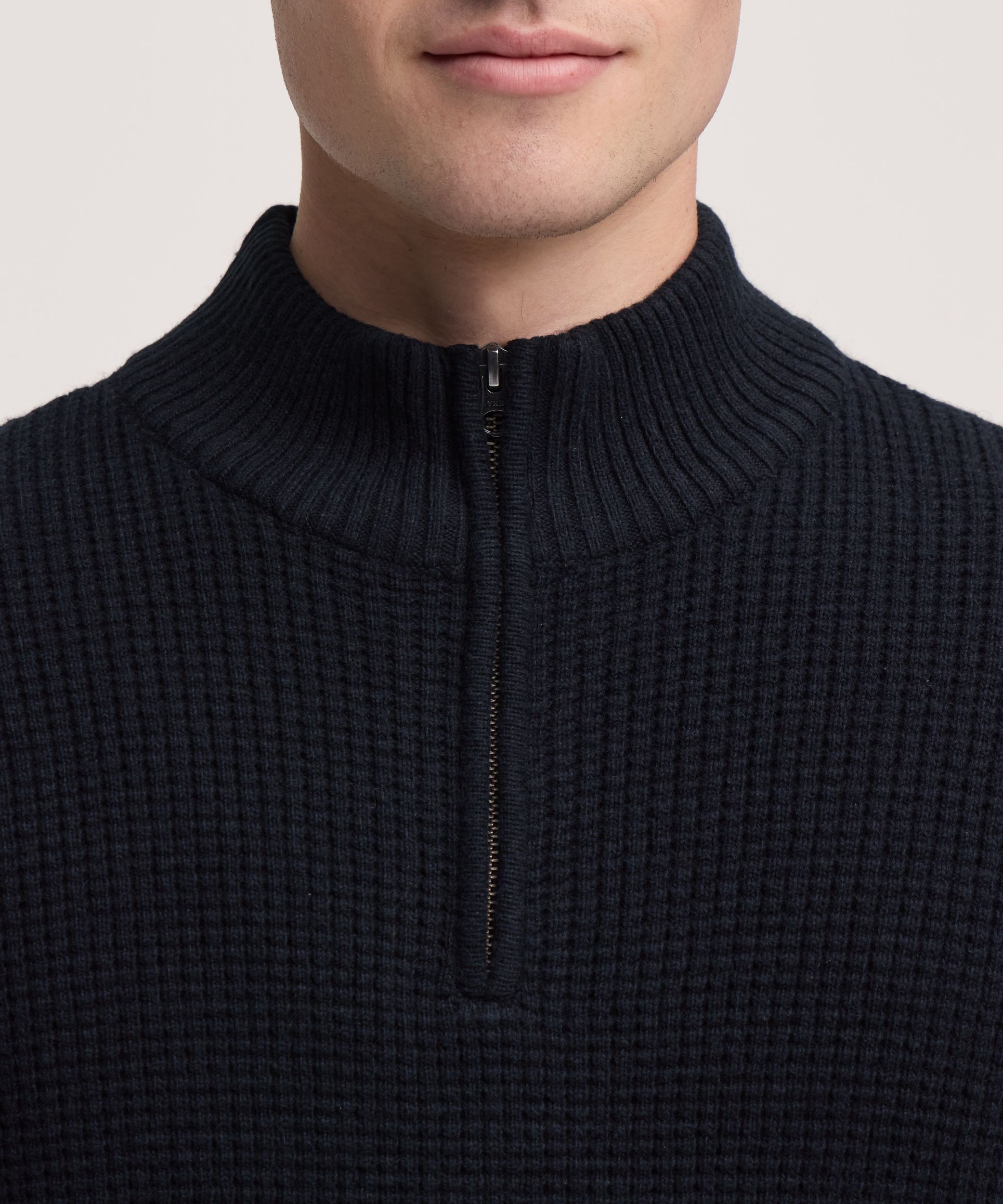 Denver Hayes Men's Waffle 1/4 Zip Mockneck Sweater