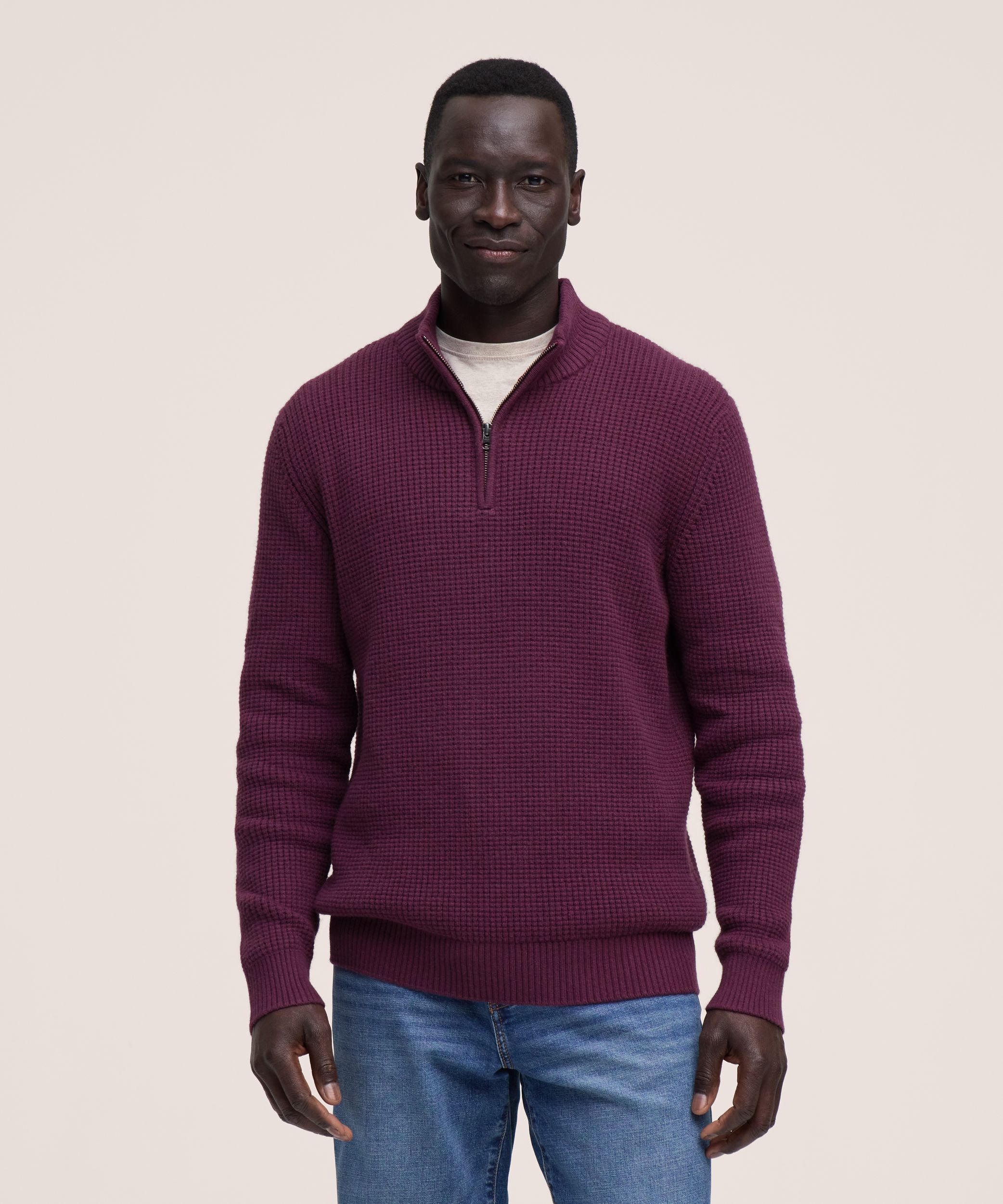 Denver Hayes Men's Waffle 1/4 Zip Mockneck Sweater