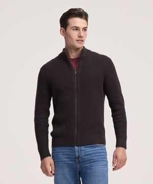Denver Hayes Men's Waffle Full Zip Sweater