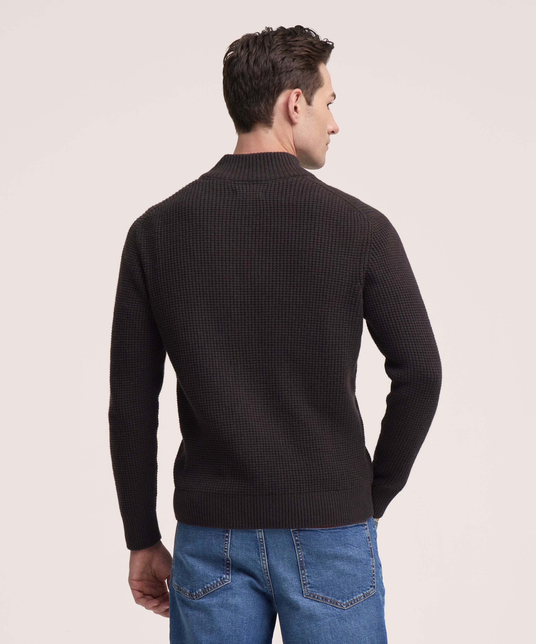 Chandail en tricot gaufré à glissière pleine longueur pour hommes, Denver Hayes