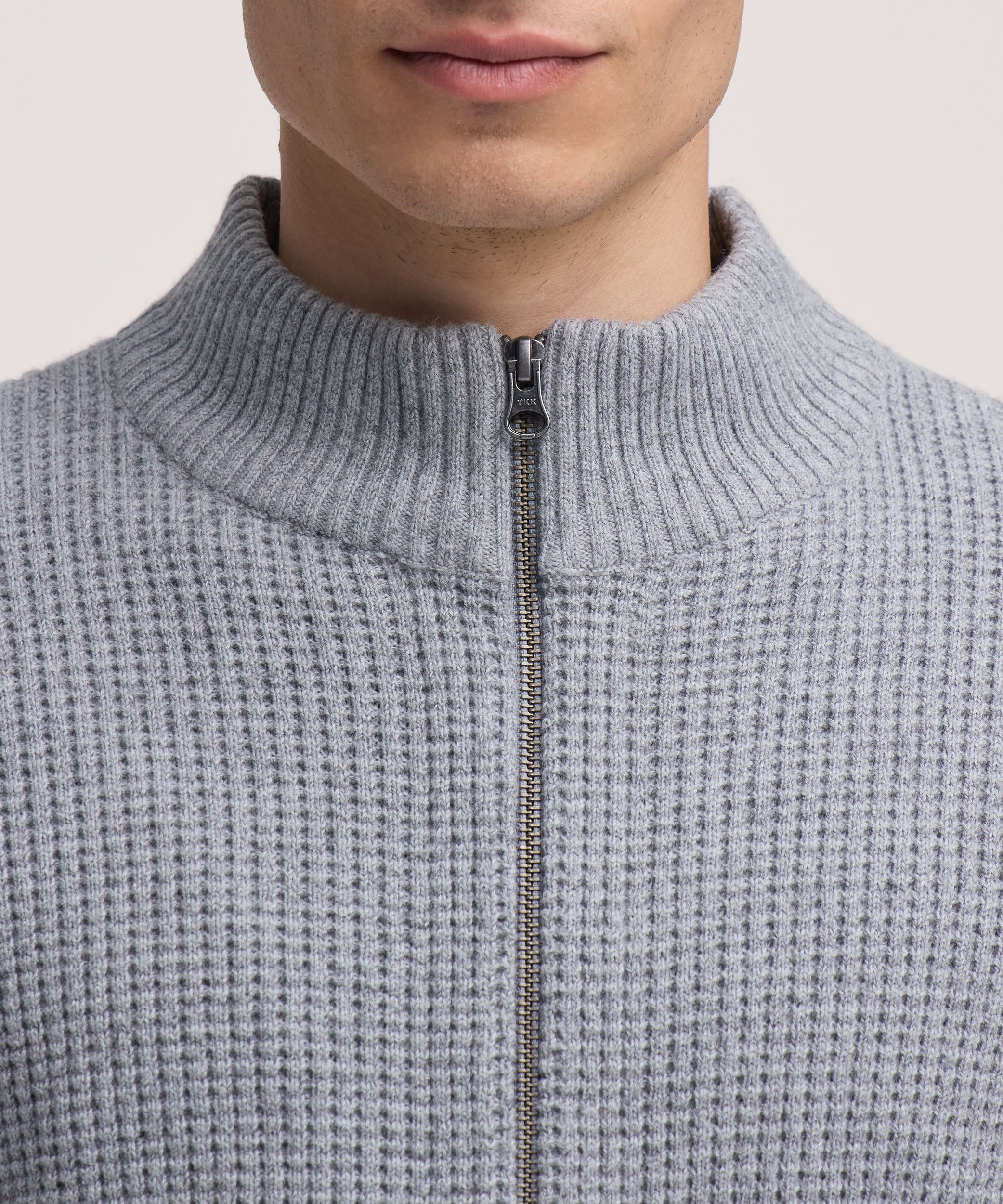 Chandail en tricot gaufré à glissière pleine longueur pour hommes, Denver Hayes