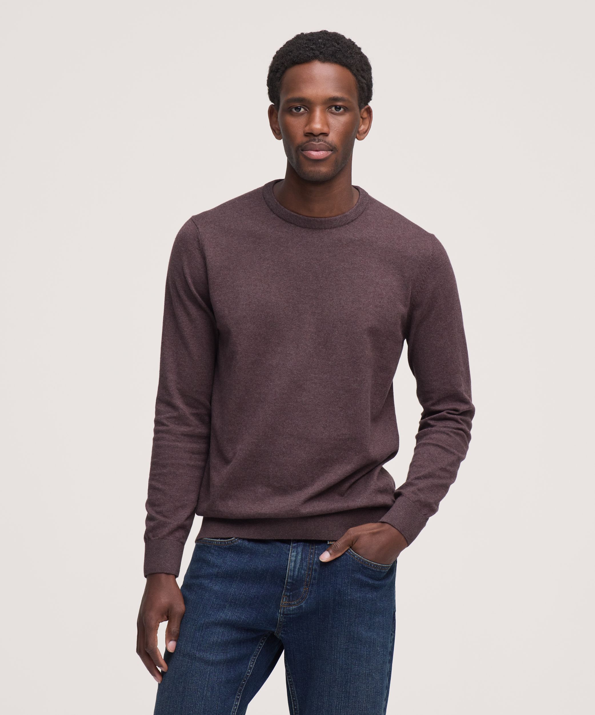 Chandail en coton doux à col ras du cou et point jersey pour hommes, Denver Hayes