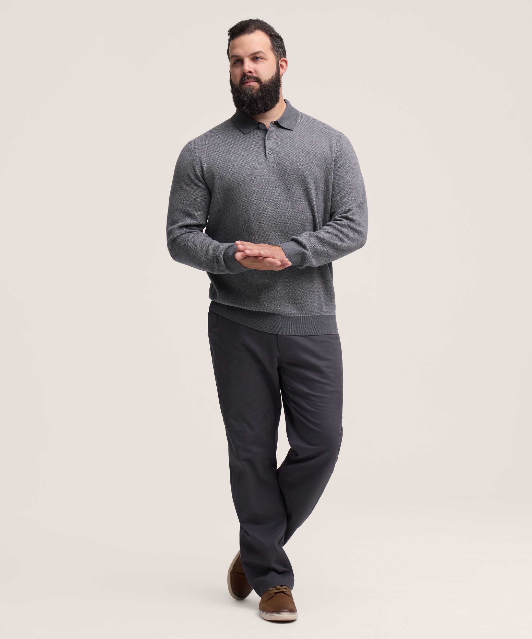 Polo en coton doux à point œil de perdrix pour hommes, Denver Hayes