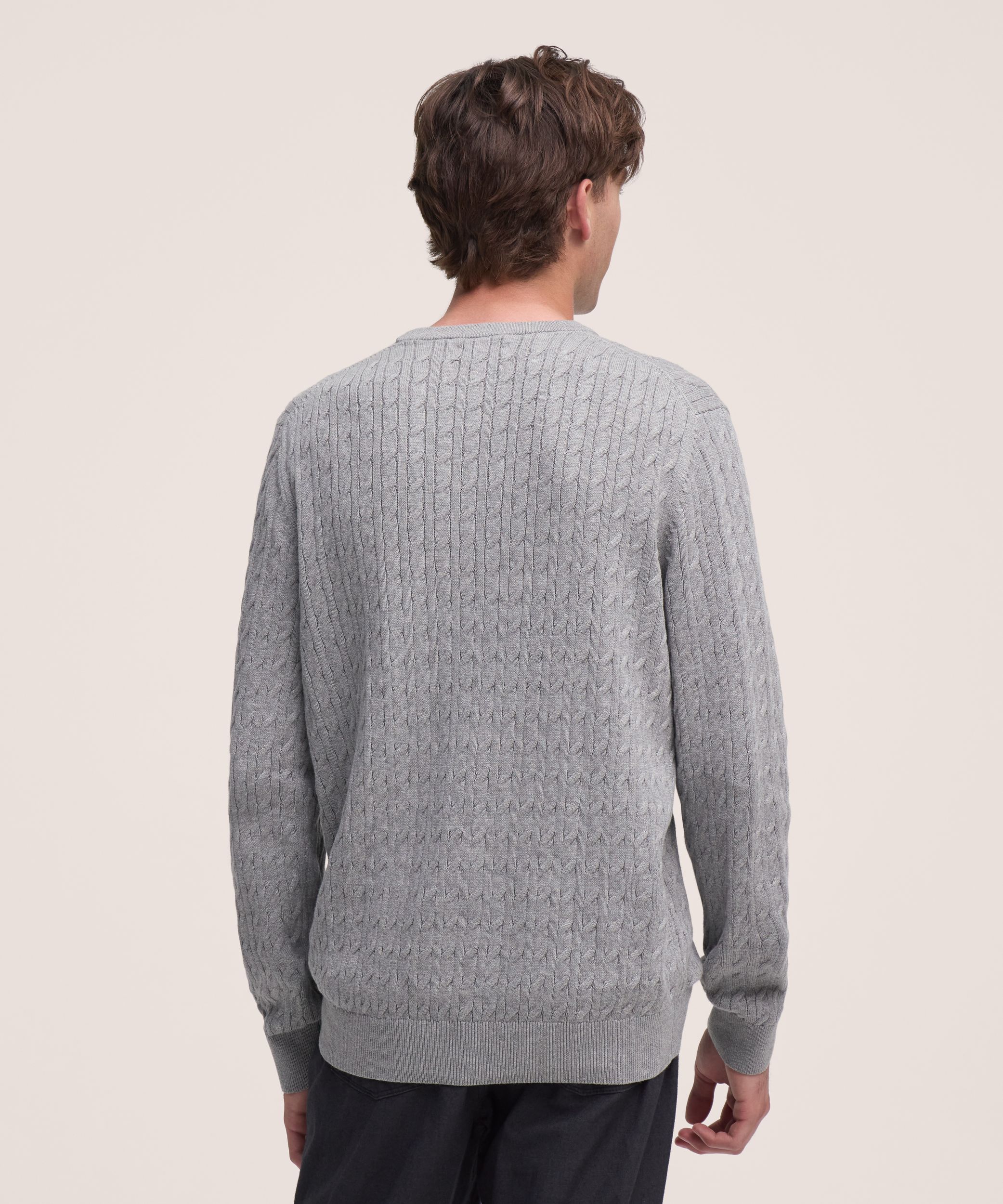 Denver Hayes Men's Soft Cotton Crew Cable Knit Sweater