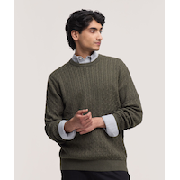 Denver Hayes Men's Soft Cotton Crew Cable Knit Sweater
