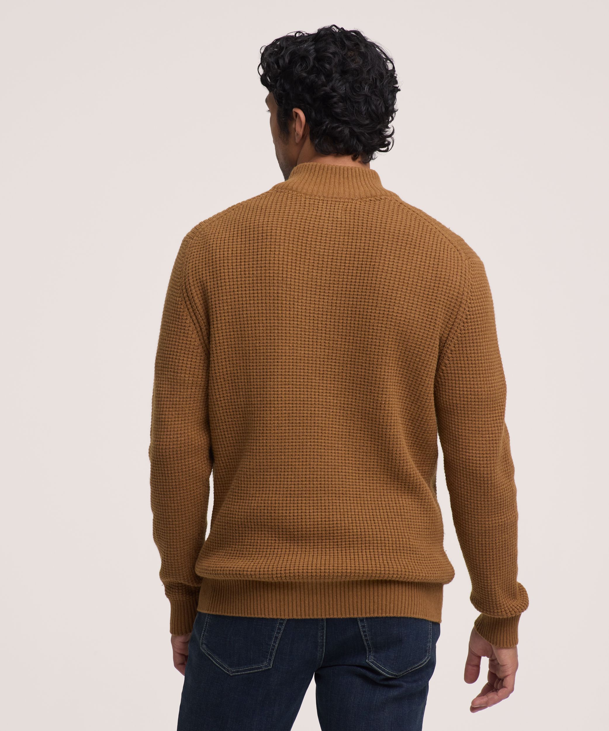 Chandail en tricot gaufré à col cheminée et glissière 1/4 pour hommes, Denver Hayes