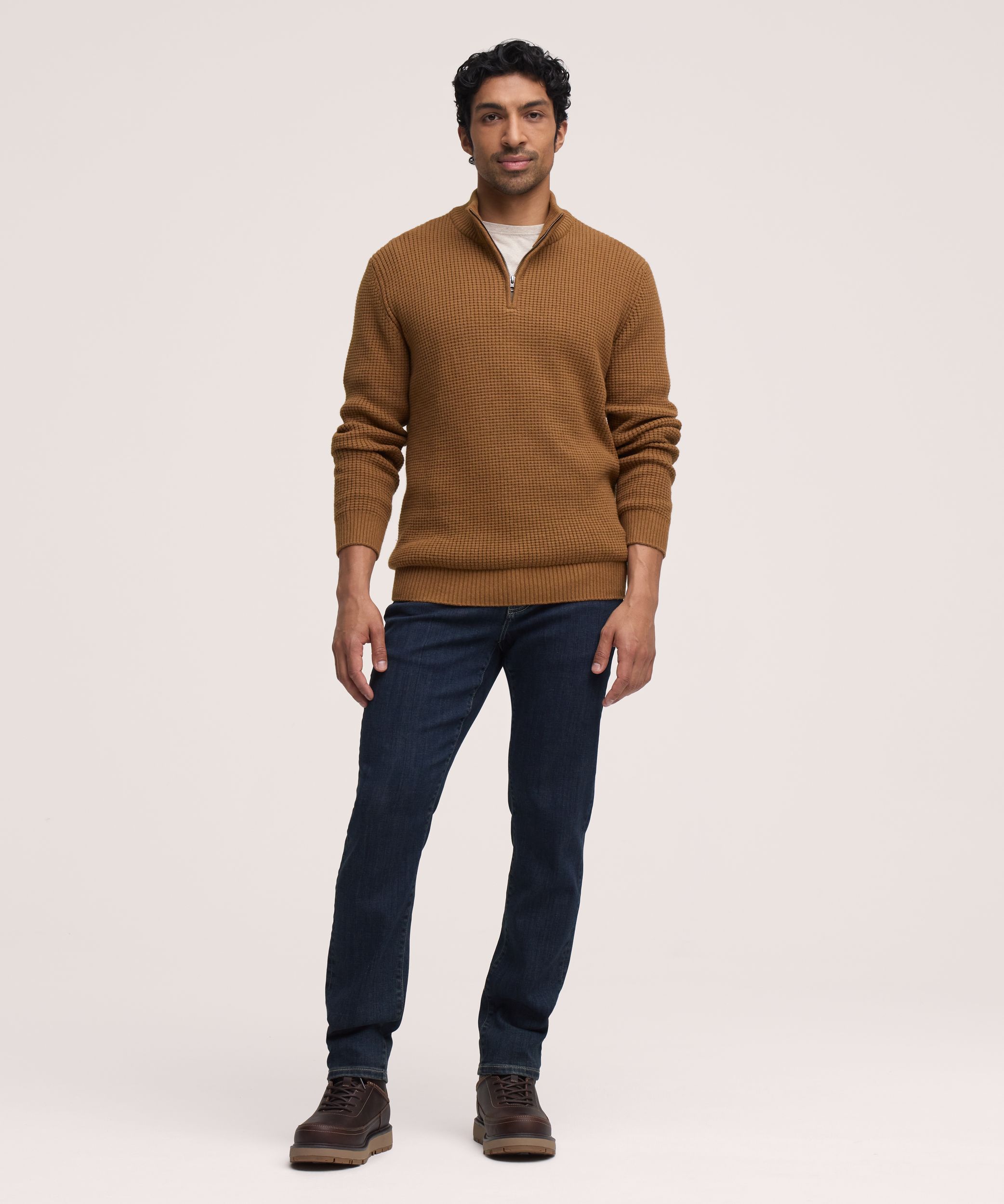 Chandail en tricot gaufré à col cheminée et glissière 1/4 pour hommes, Denver Hayes
