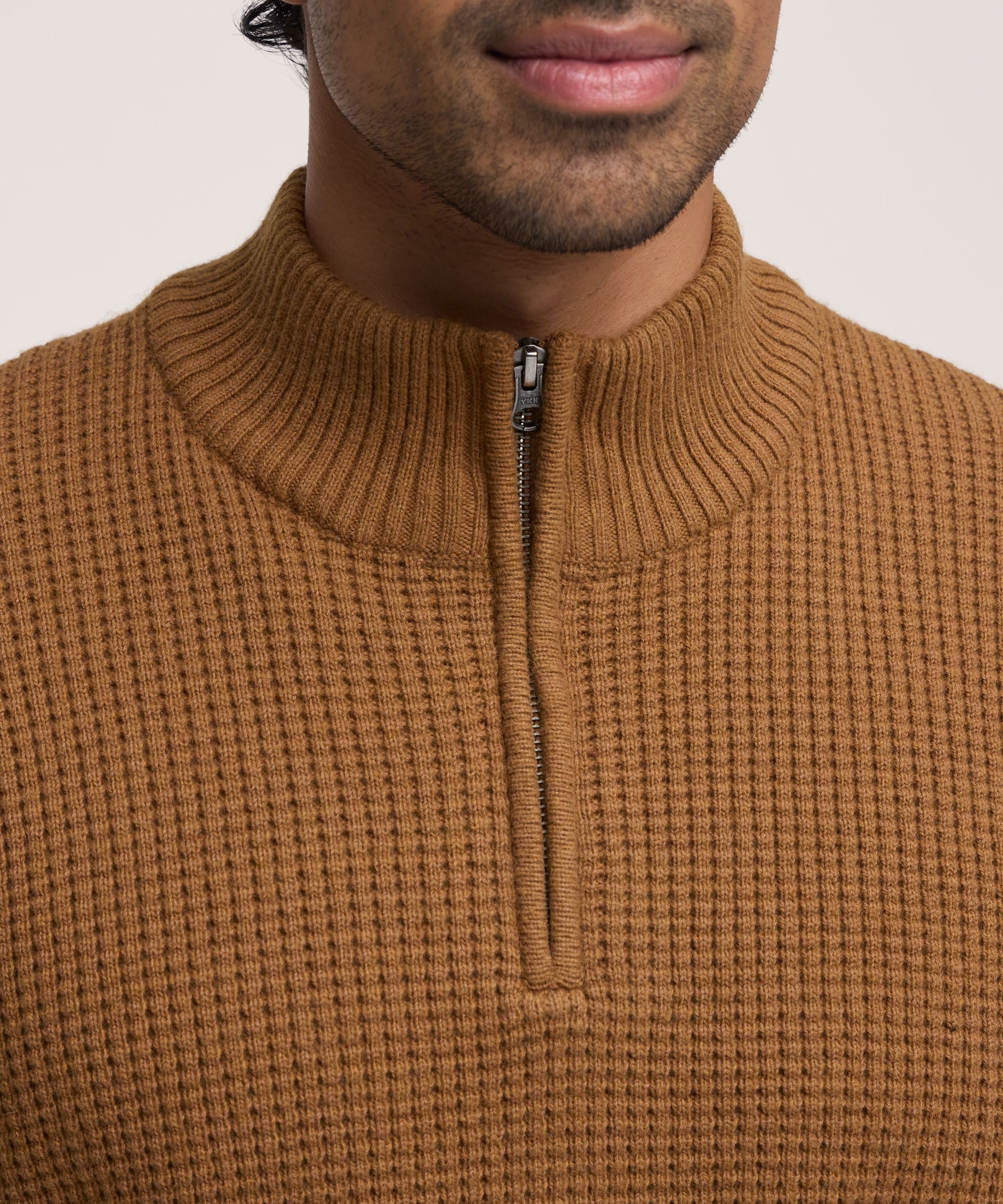 Chandail en tricot gaufré à col cheminée et glissière 1/4 pour hommes, Denver Hayes
