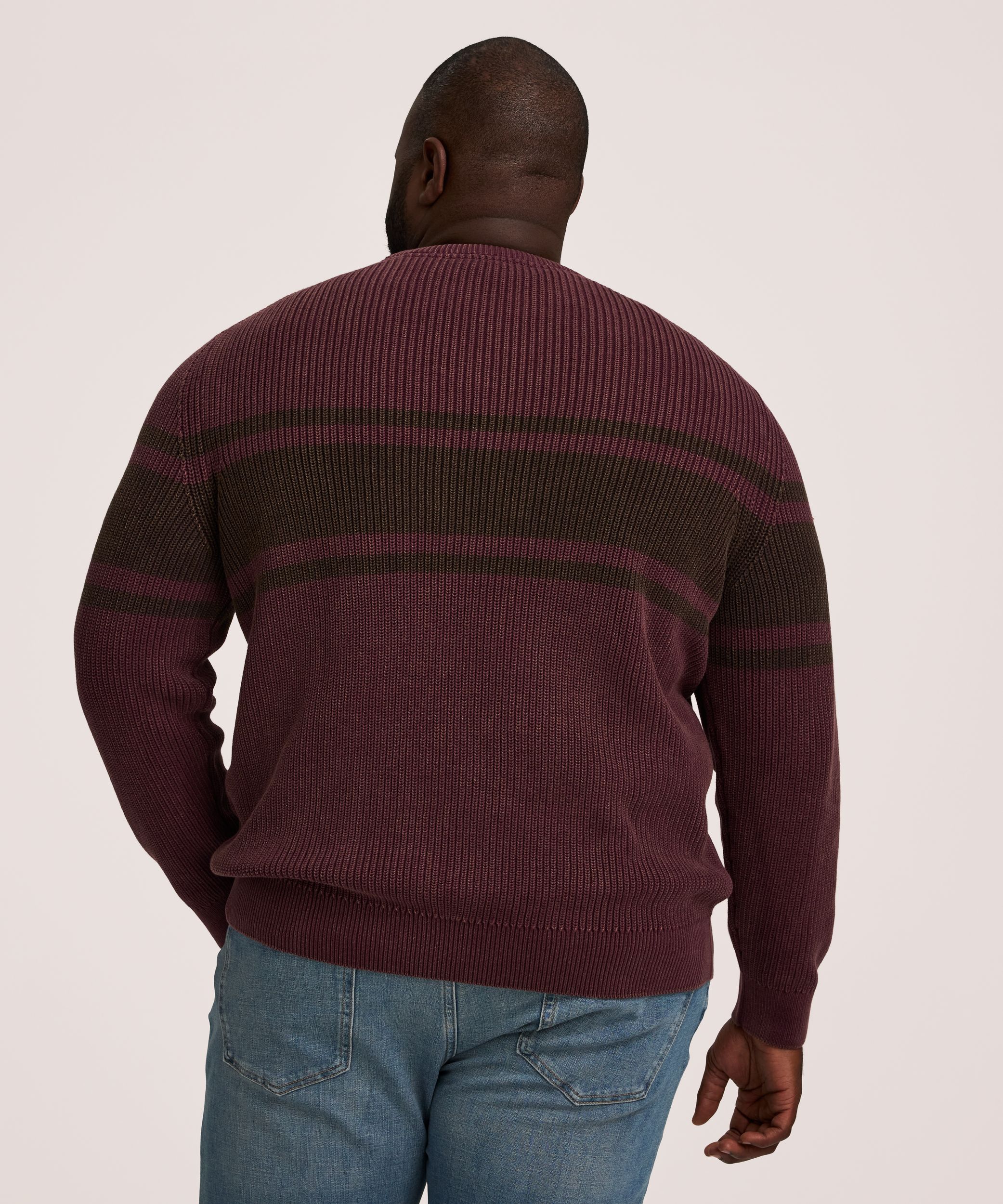 Chandail rayé à col ras du cou et mailles perlées avec effet délavé pour hommes, Denver Hayes