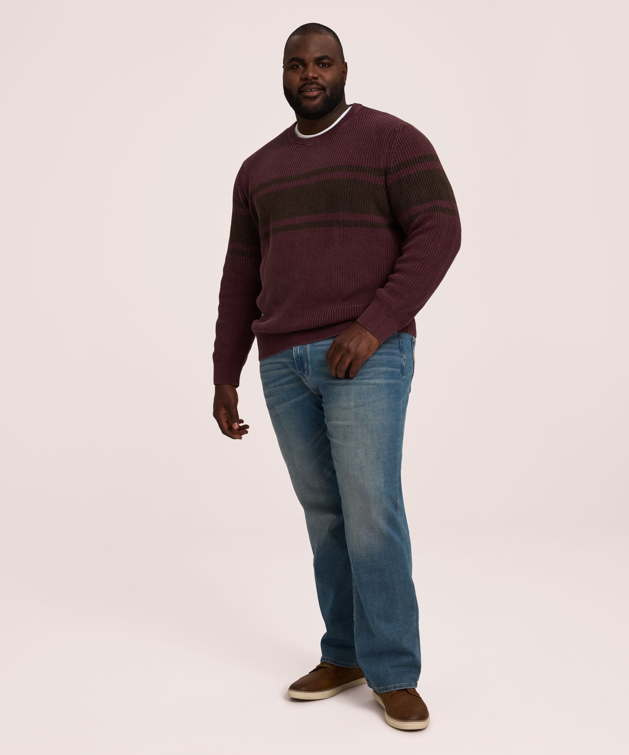 Chandail rayé à col ras du cou et mailles perlées avec effet délavé pour hommes, Denver Hayes