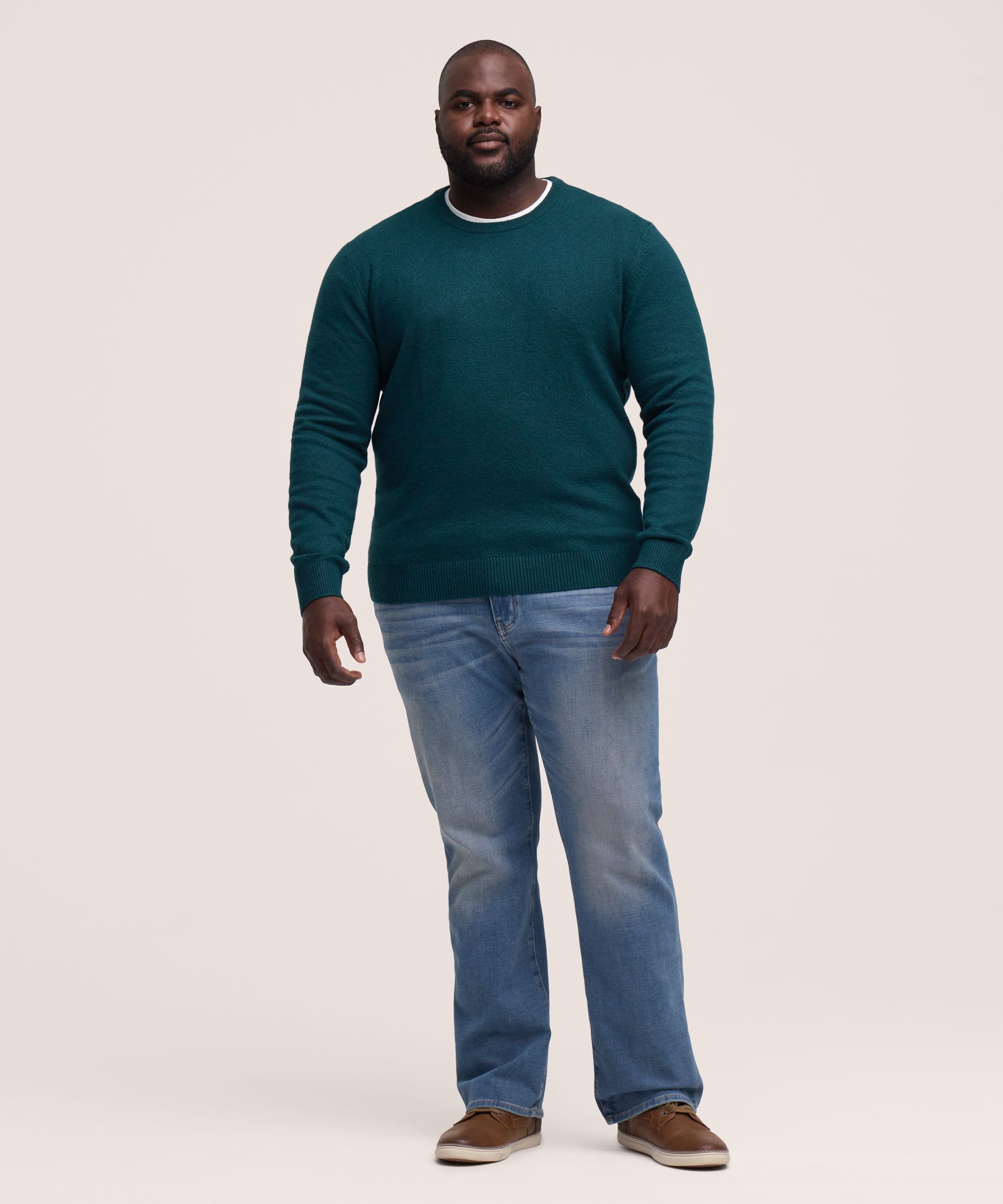 Chandail à col ras du cou en tricot gonflant de couleur unie pour hommes, Denver Hayes