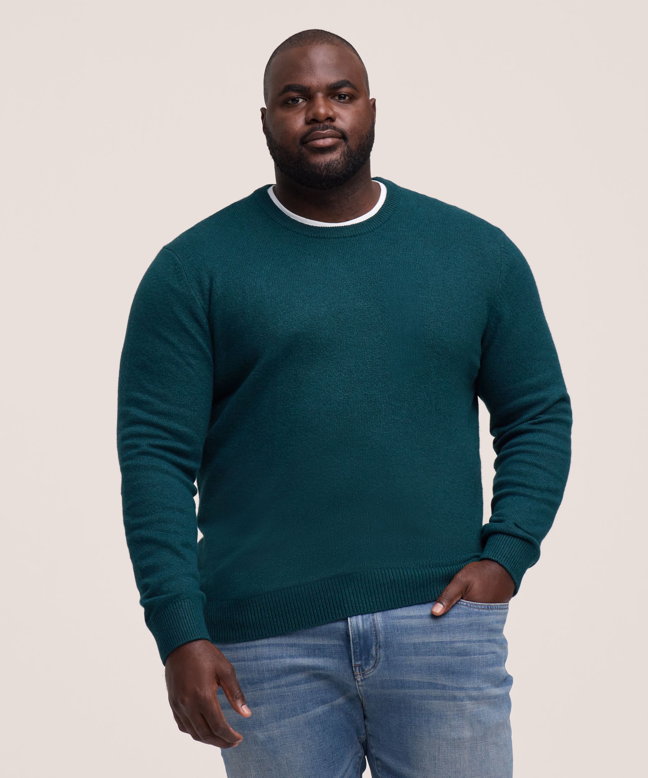 Chandail à col ras du cou en tricot gonflant de couleur unie pour hommes, Denver Hayes