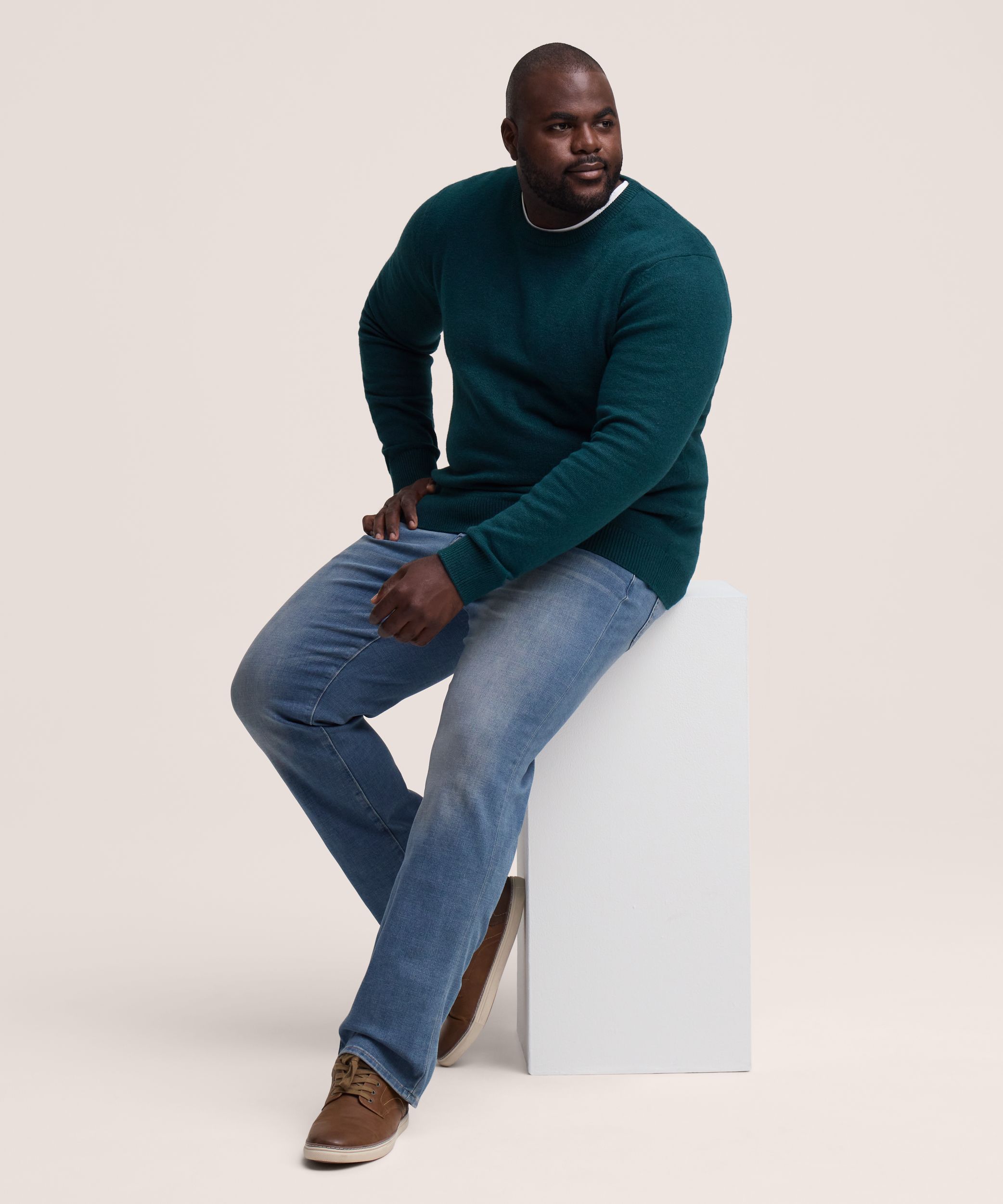 Chandail à col ras du cou en tricot gonflant de couleur unie pour hommes, Denver Hayes