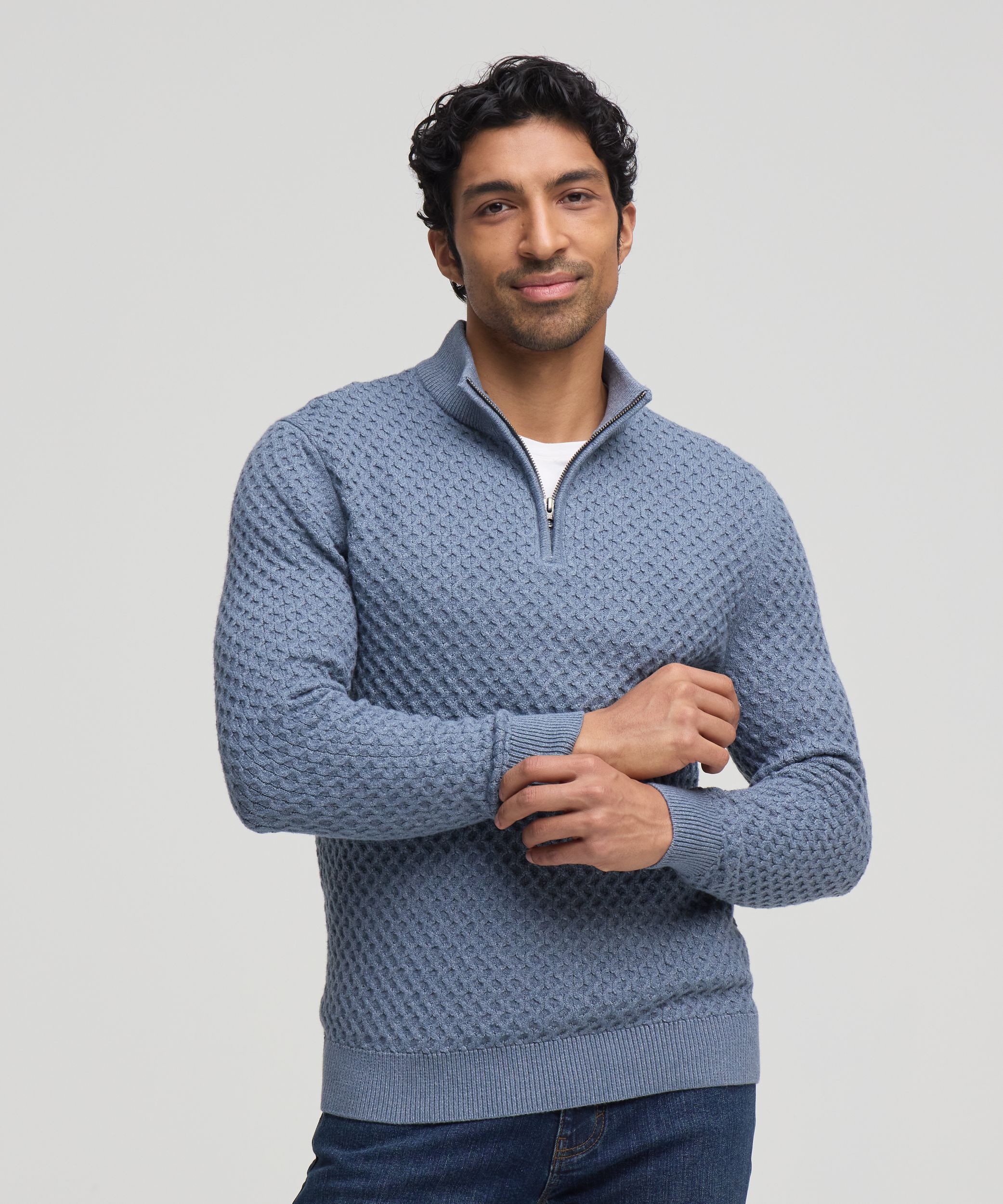 Denver Hayes Men's Knit 1/4 Zip Mockneck Sweater